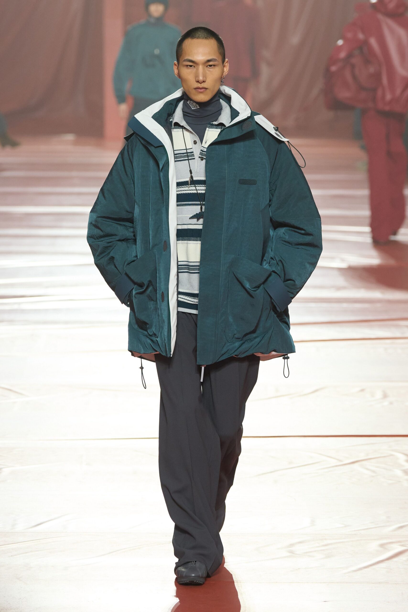 teal cotton long-sleeve collared relaxed zippered jacket