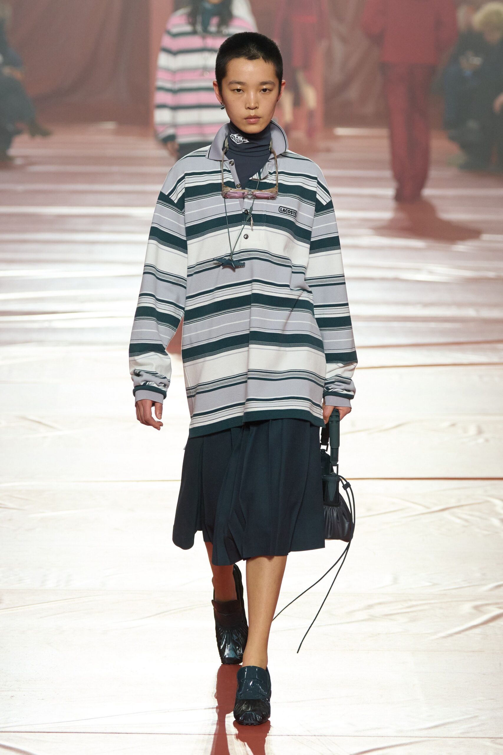 white long-sleeve collared oversized striped shirt