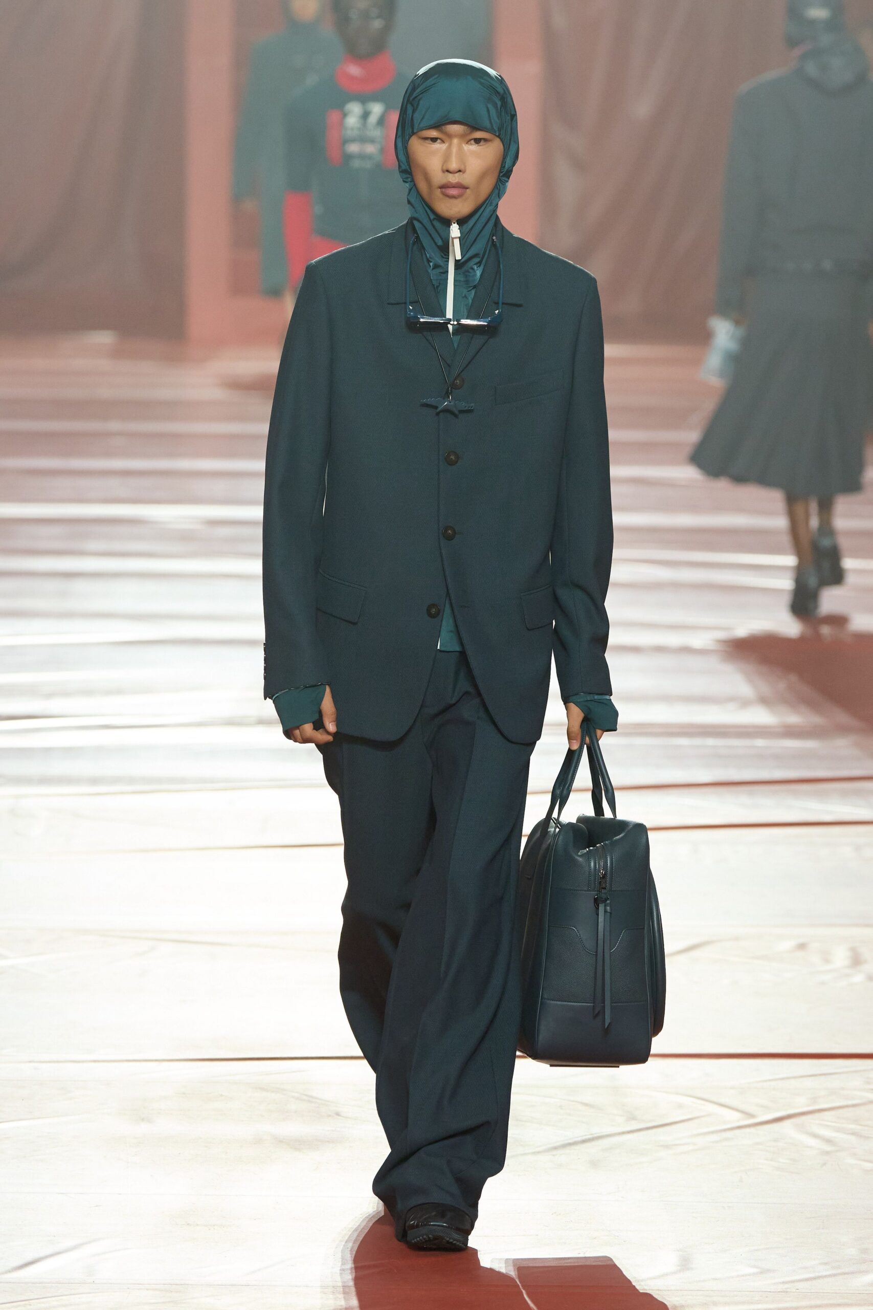 blue wool long-sleeve collared tailored buttoned suit