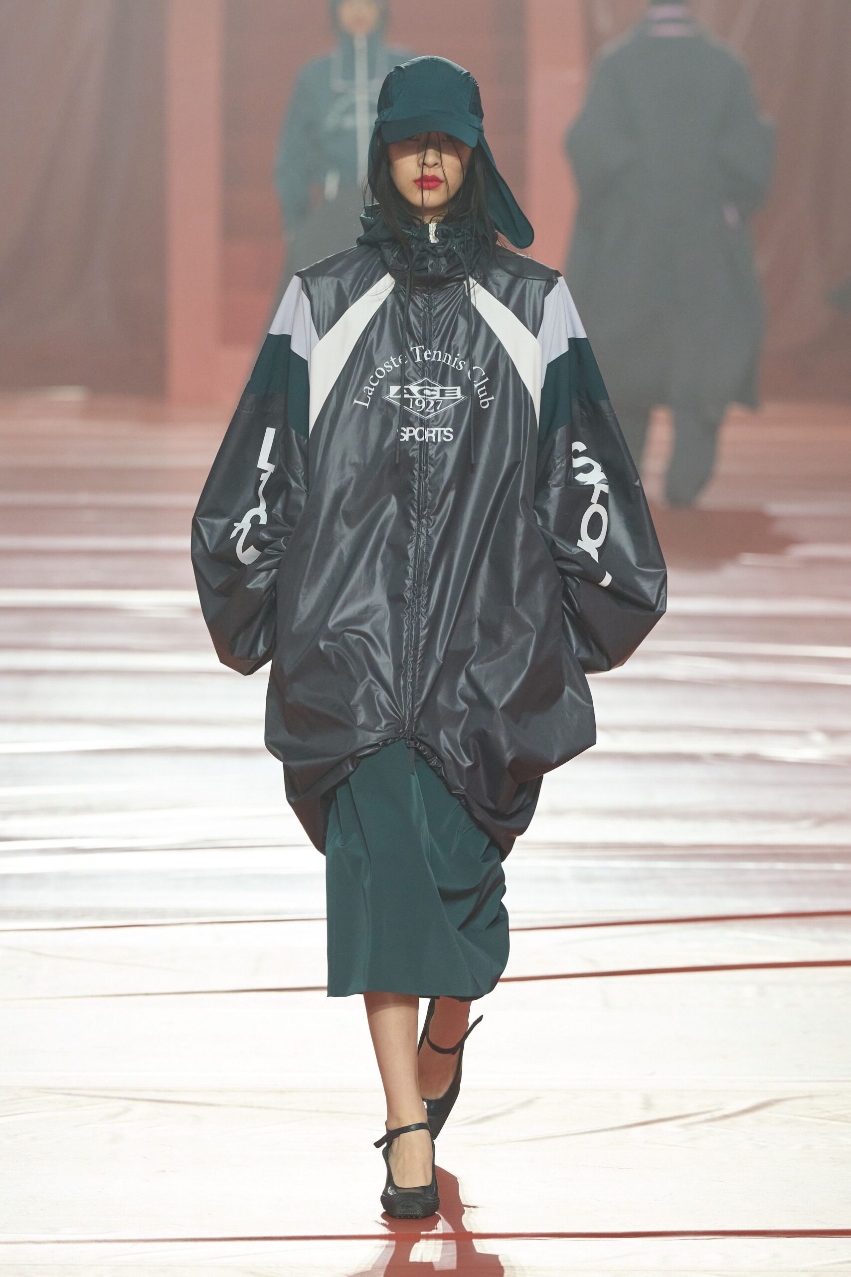 black vinyl long-sleeve hooded oversized zippered midi coat