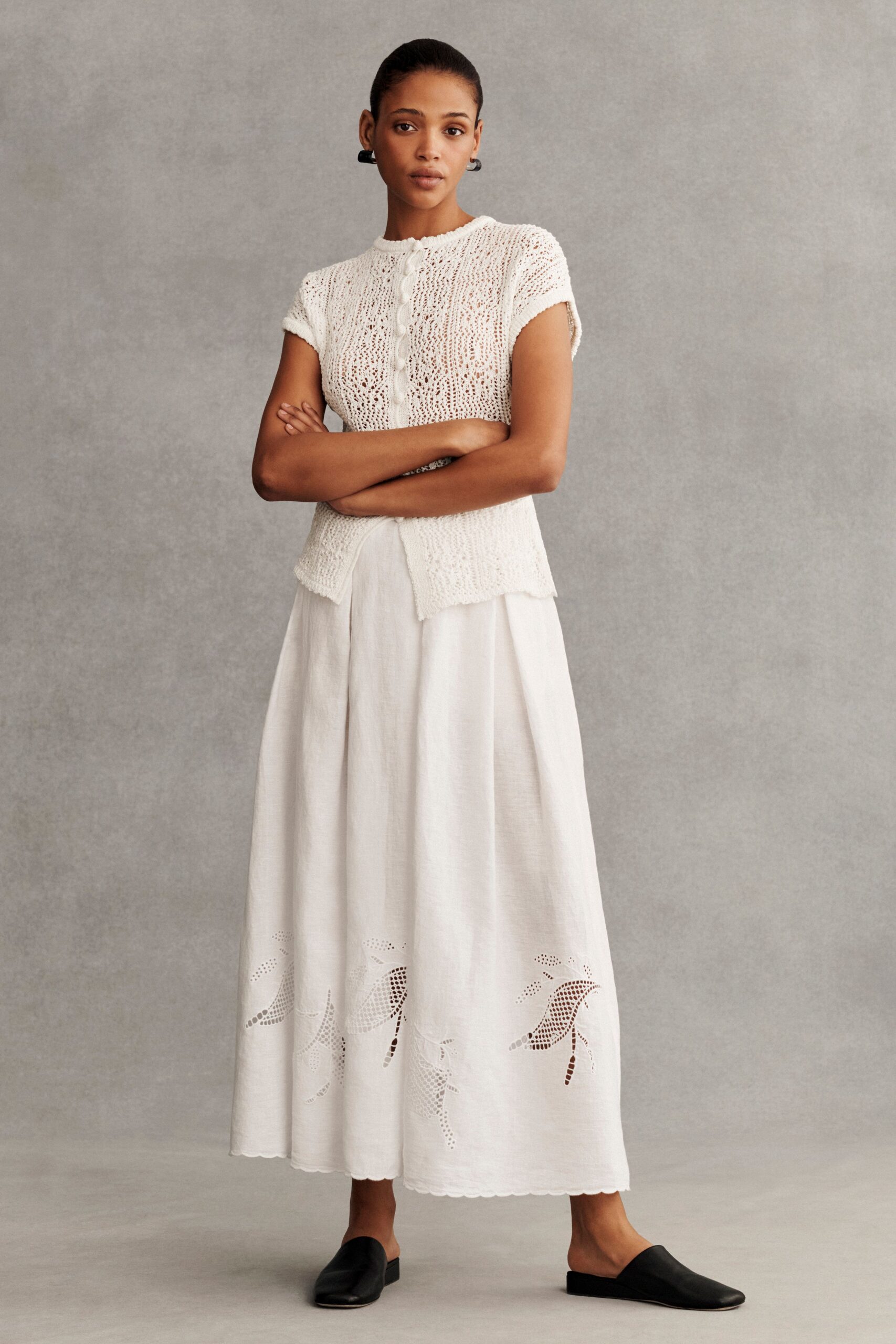 white cotton short-sleeve collared fitted embroidered top