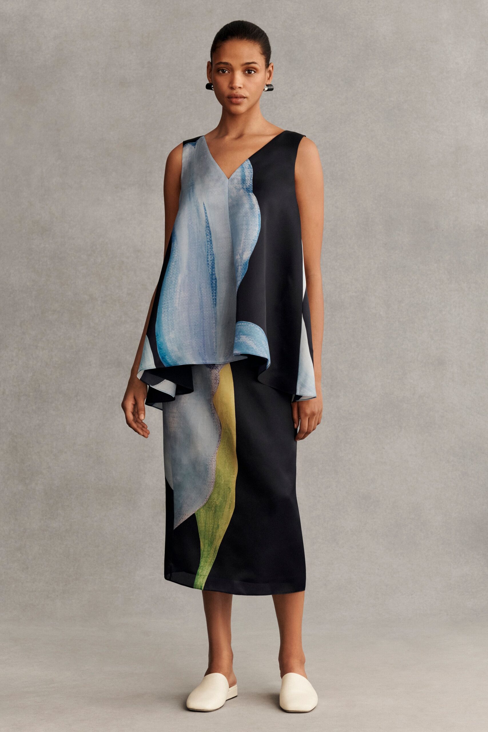 relaxed black silk midi dress