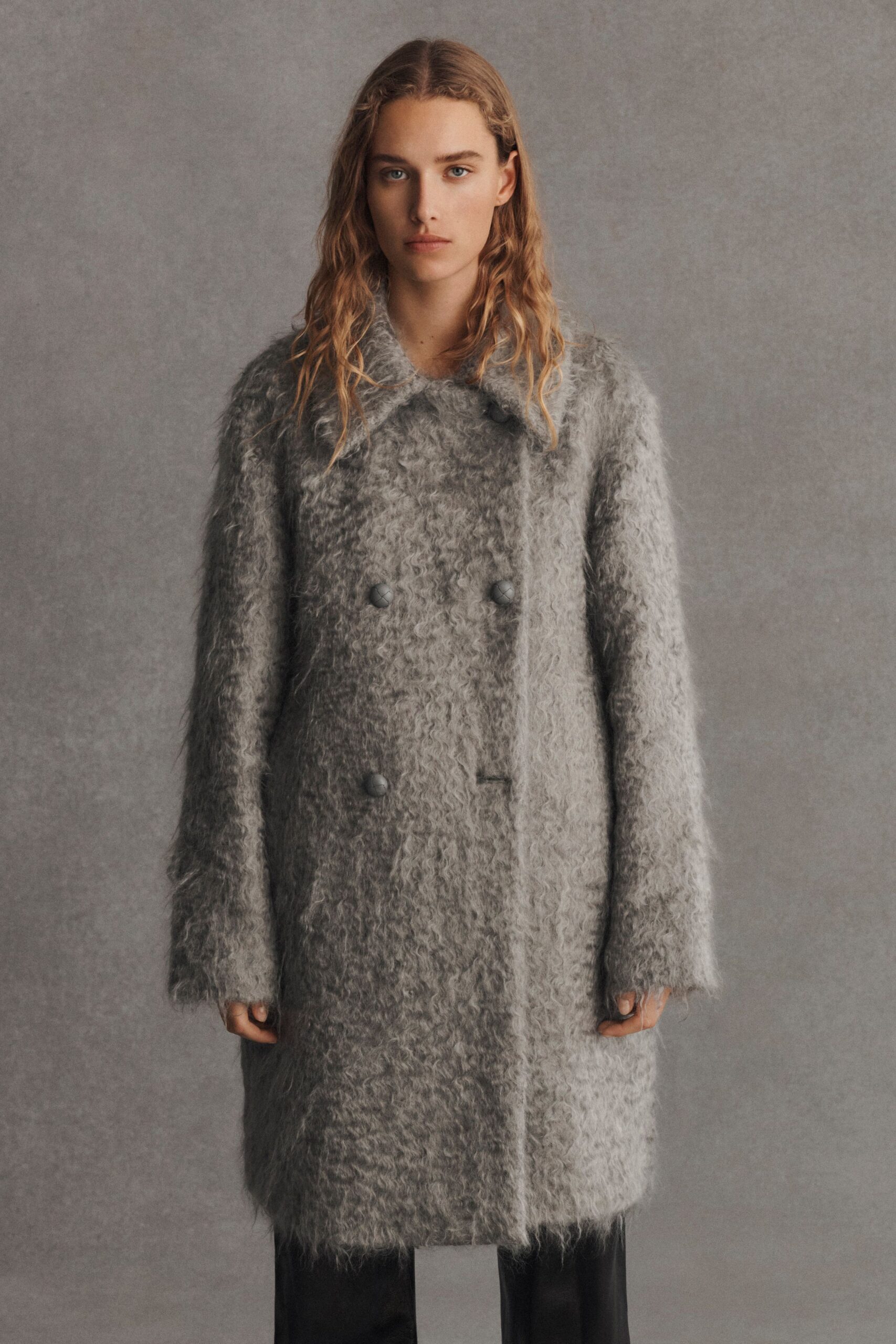 gray fur relaxed coat