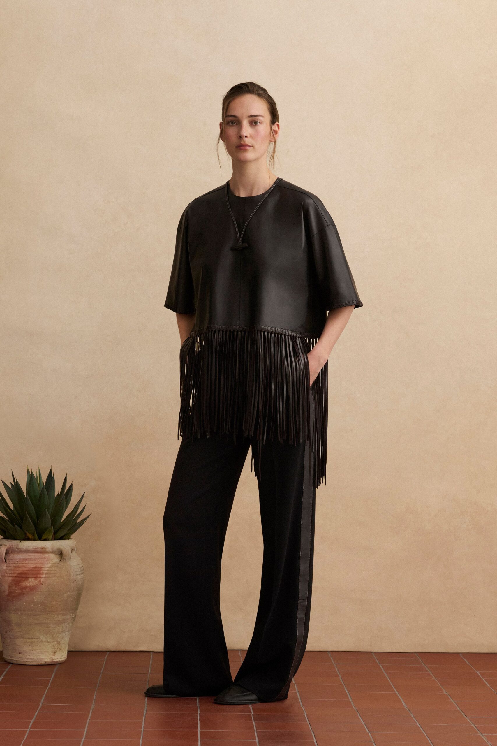 black leather top and pants