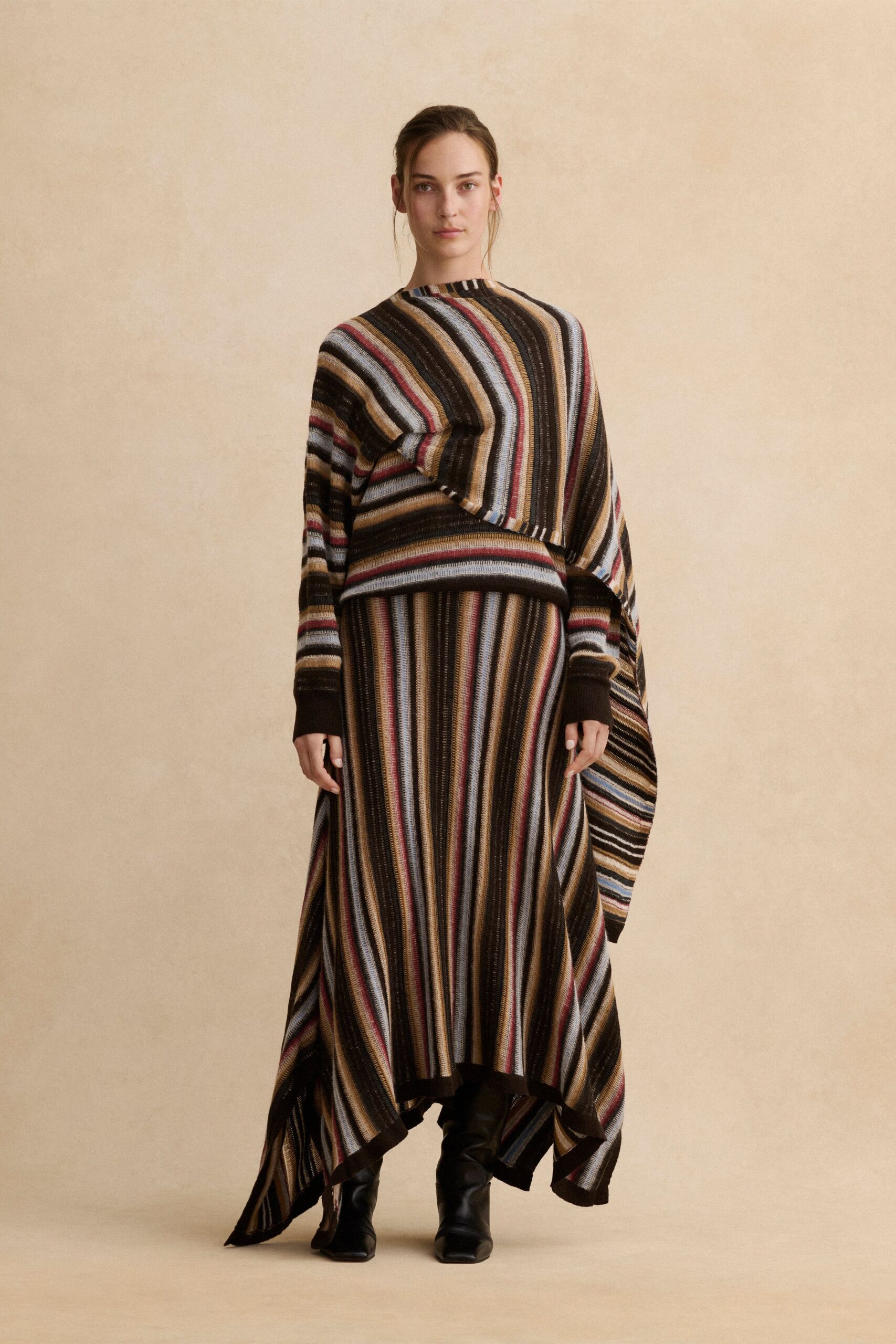 striped maxi dress with boots