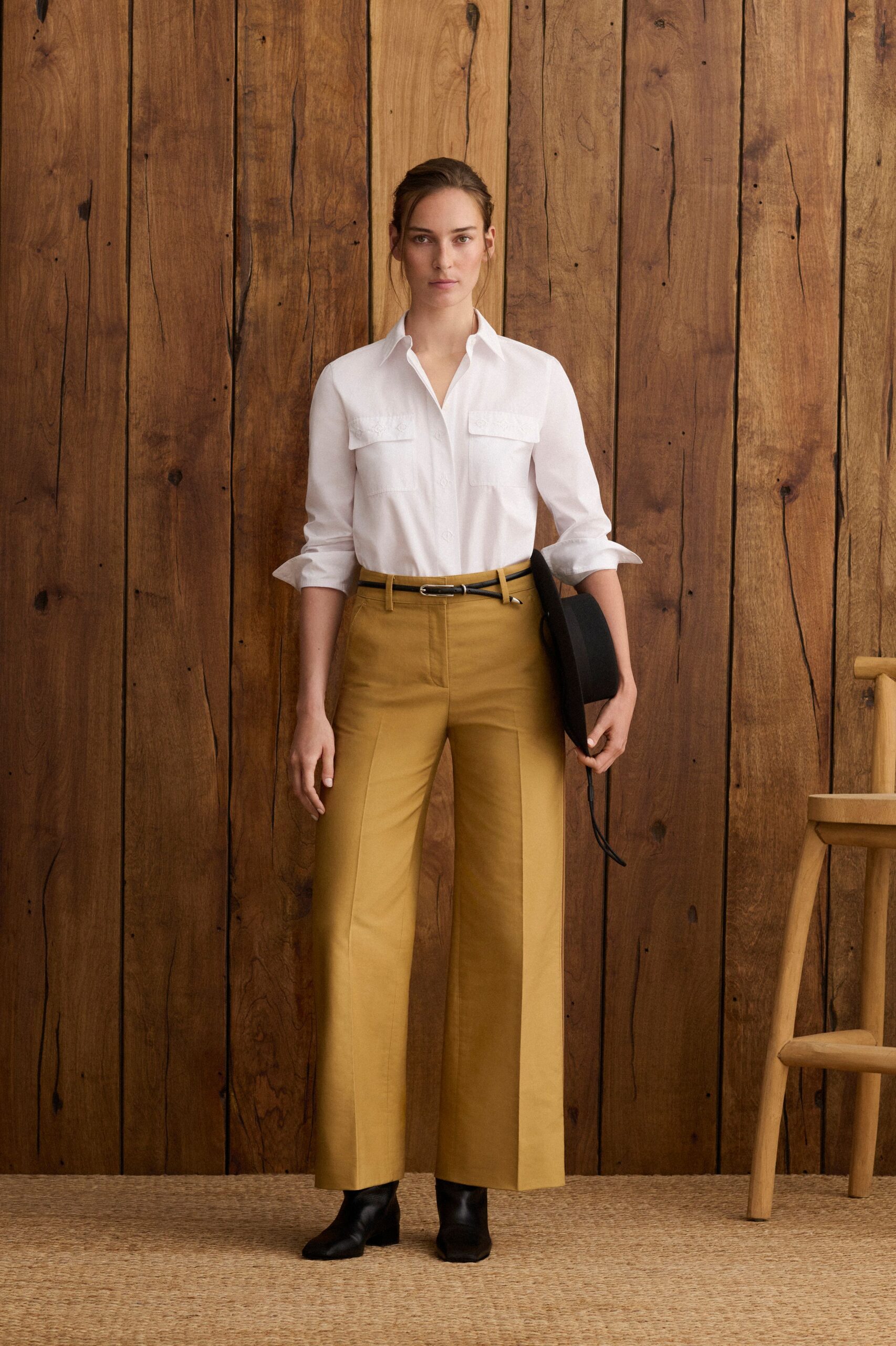 brown cotton relaxed wide-leg pants