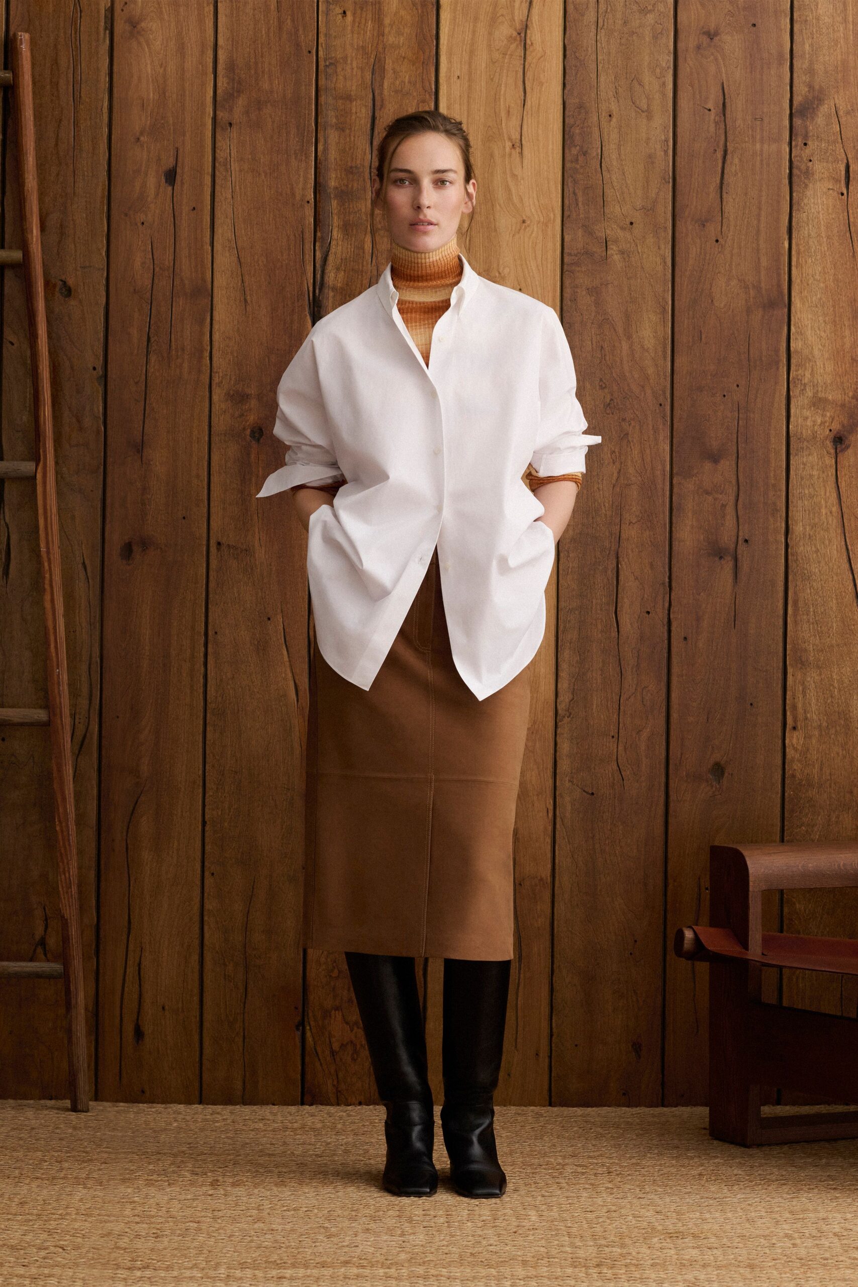 white cotton long-sleeve collared relaxed buttoned shirt