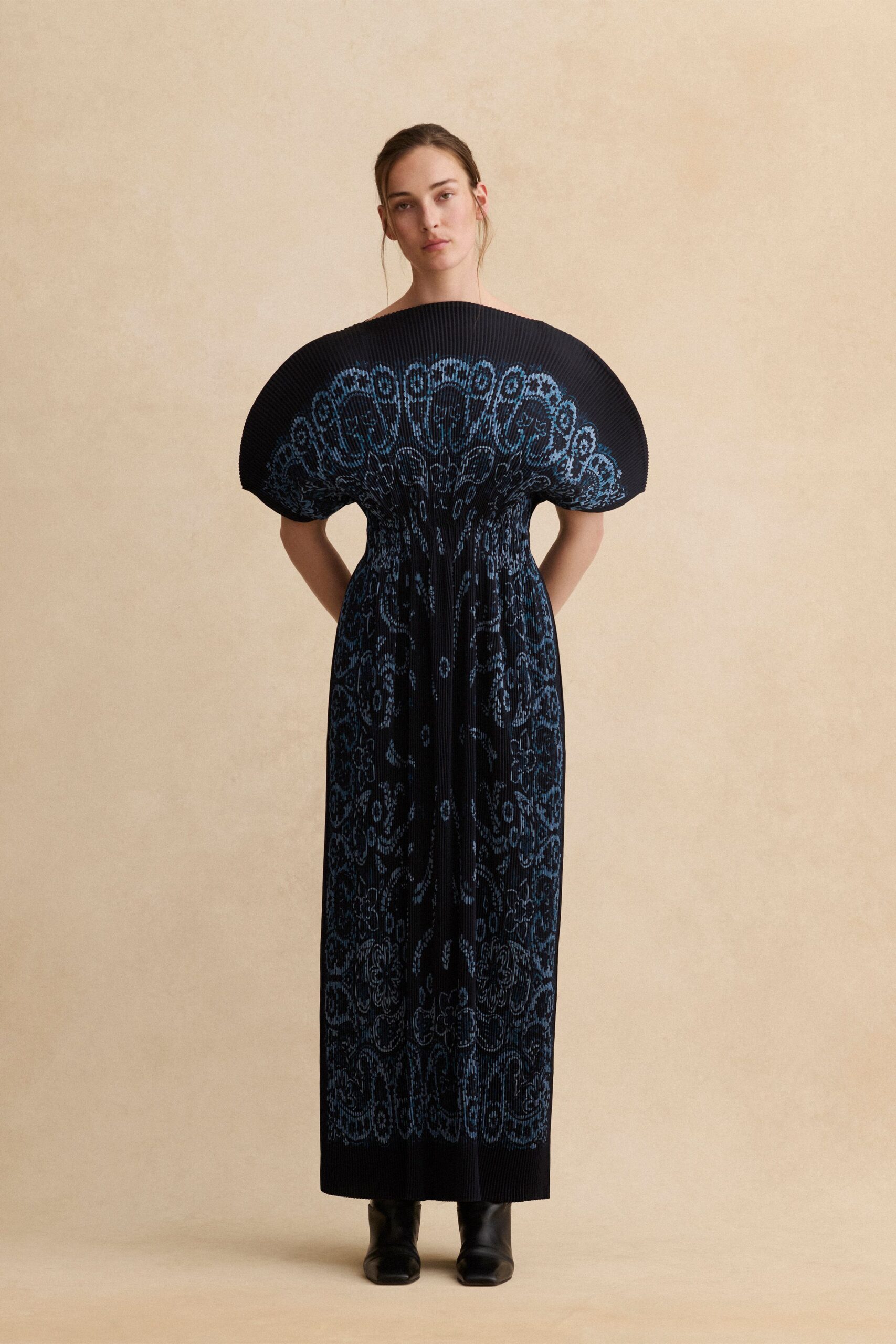black and blue printed maxi dress
