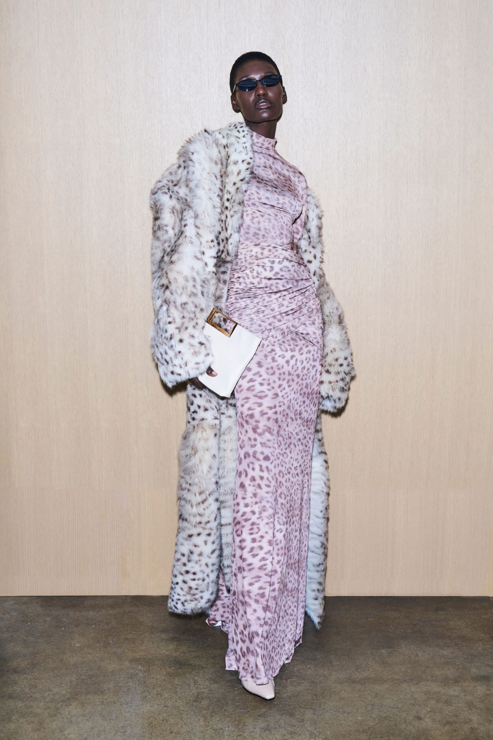 white fur relaxed animal-print coat