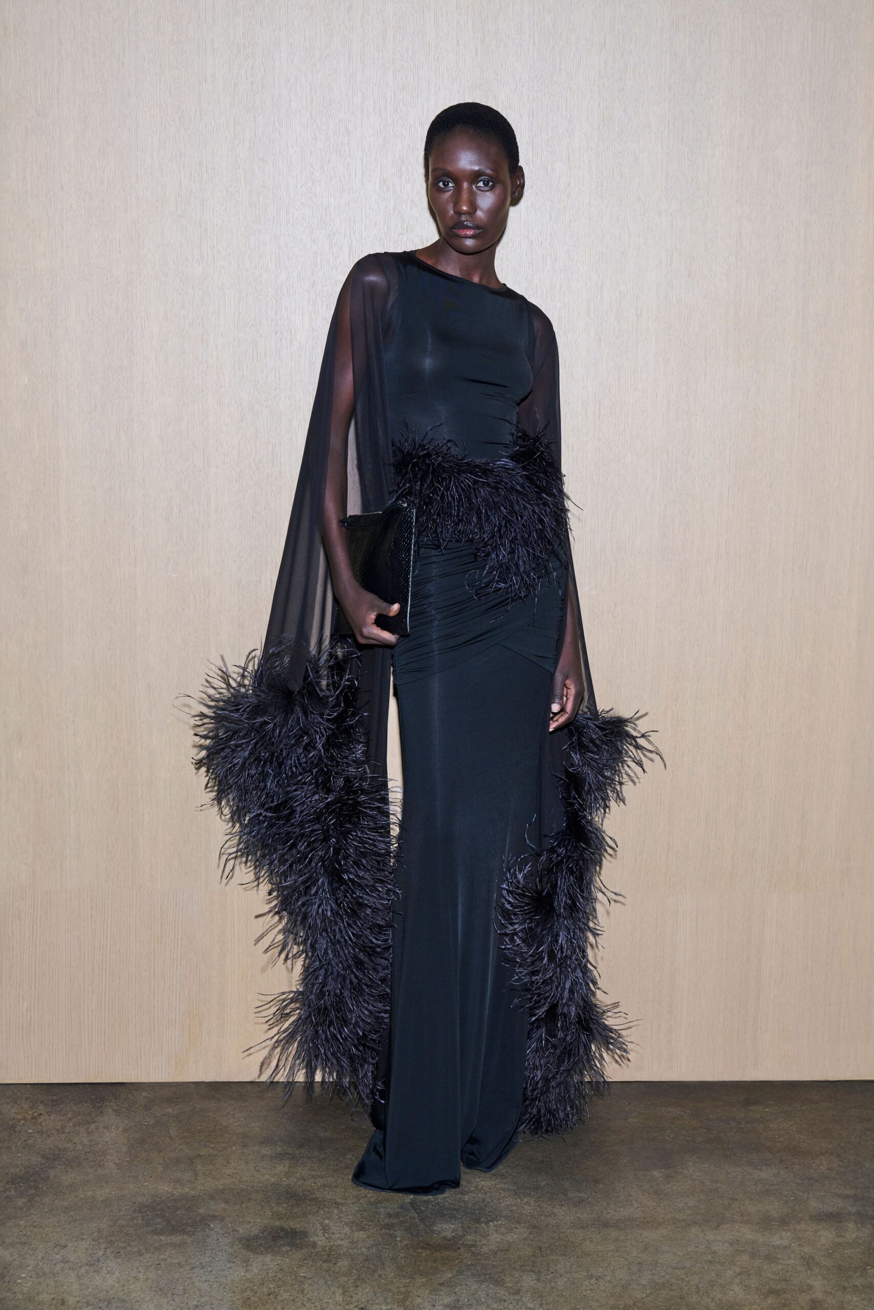 black silk fitted gown