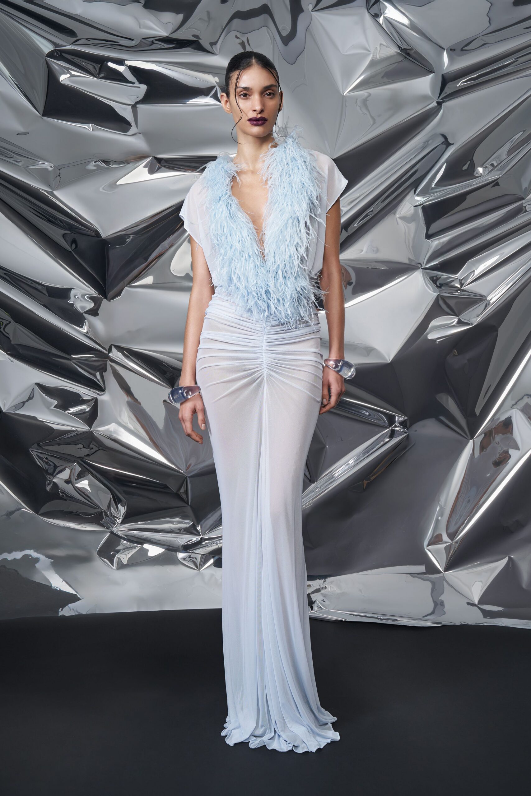 blue feather oversized cape