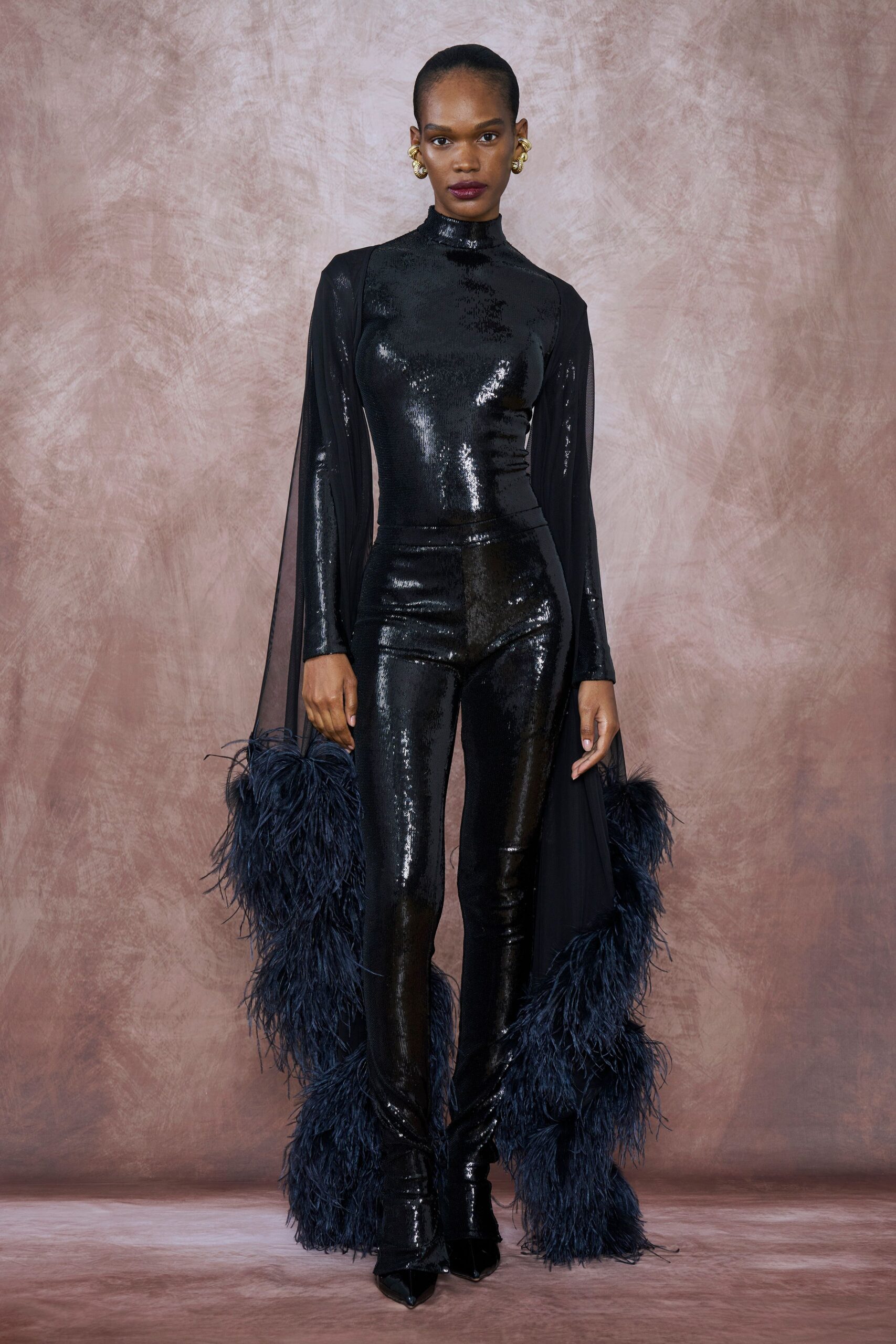 black relaxed layered sheer flowing cape
