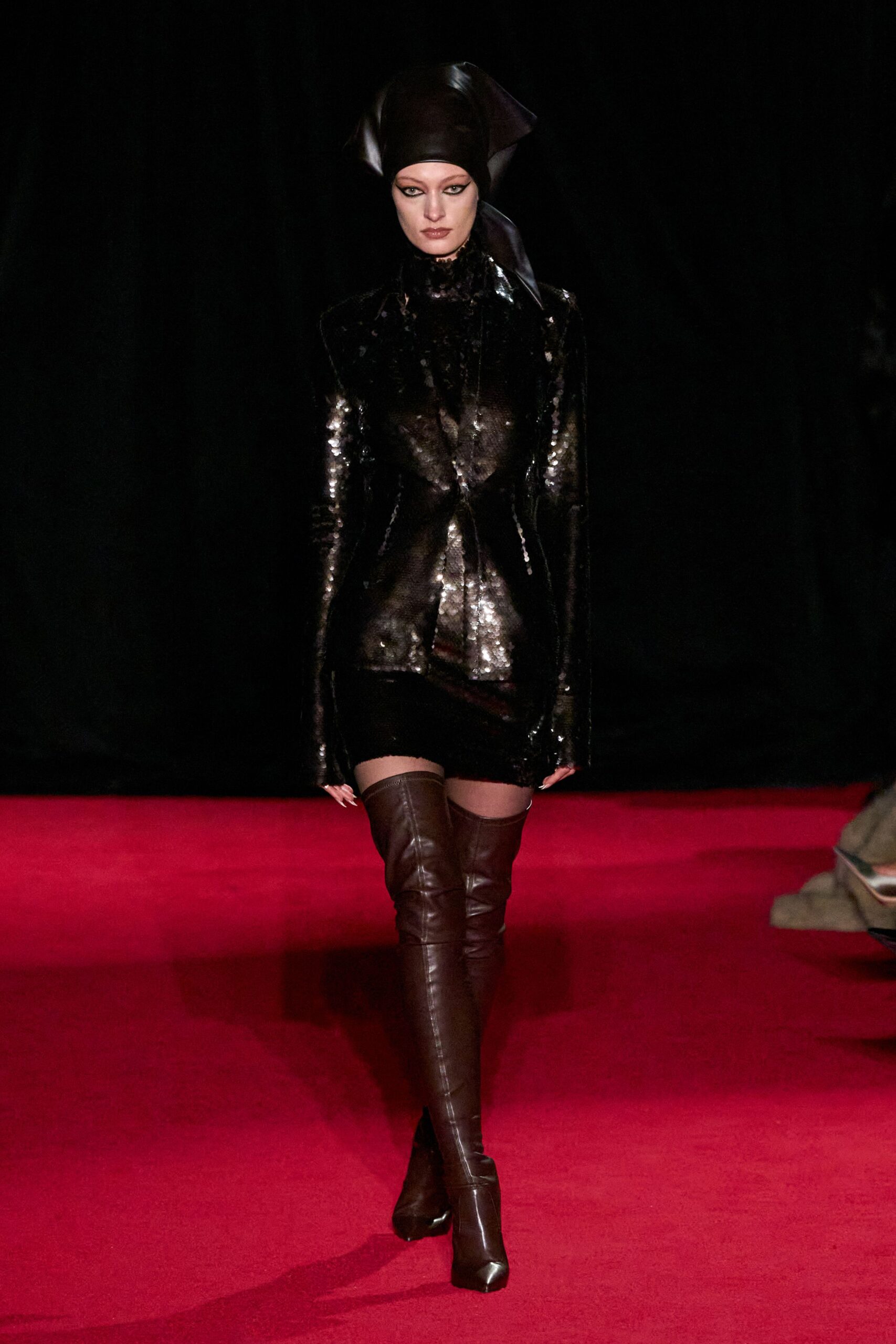 black leather long-sleeve collared fitted zippered shiny dress