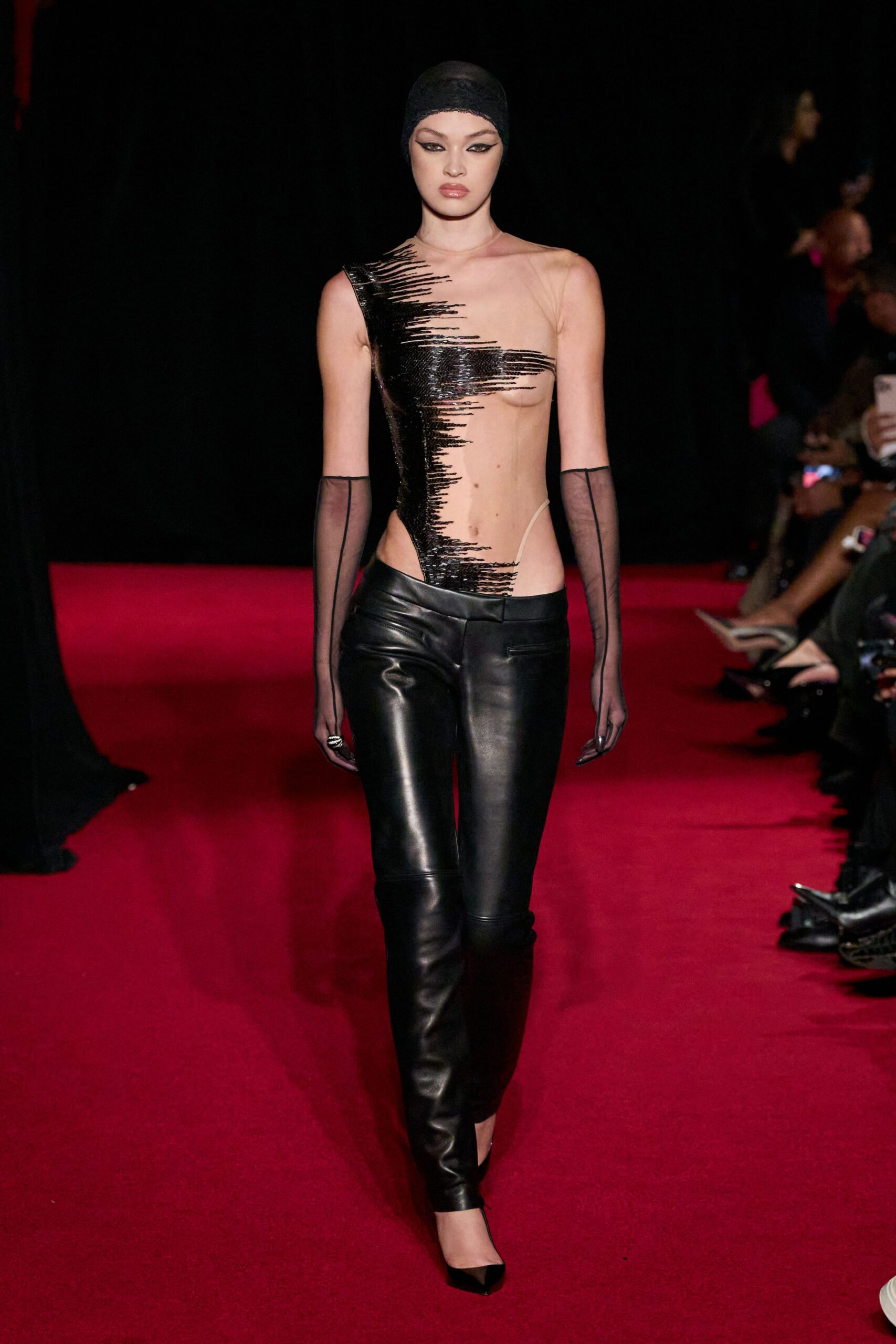 black fitted bodysuit and pants