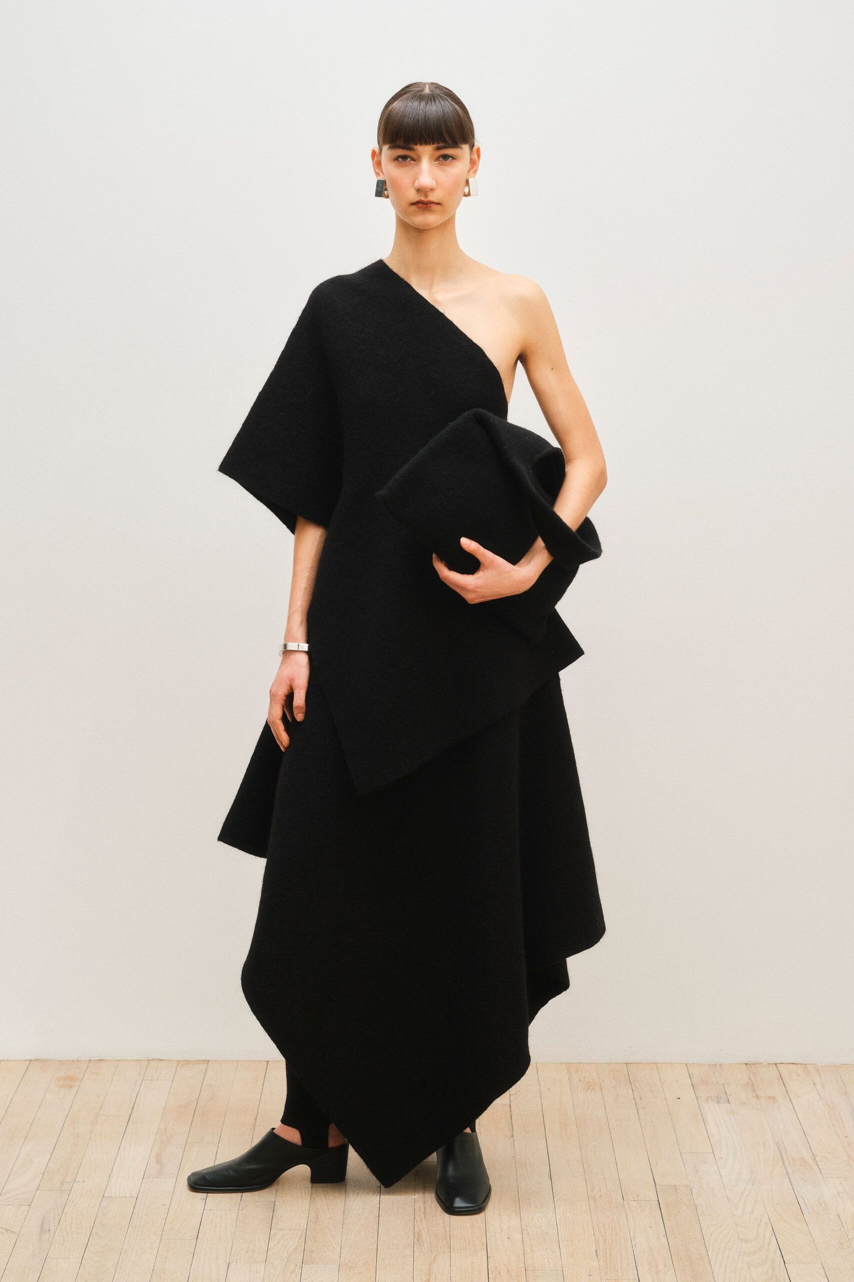 black asymmetric layered dress