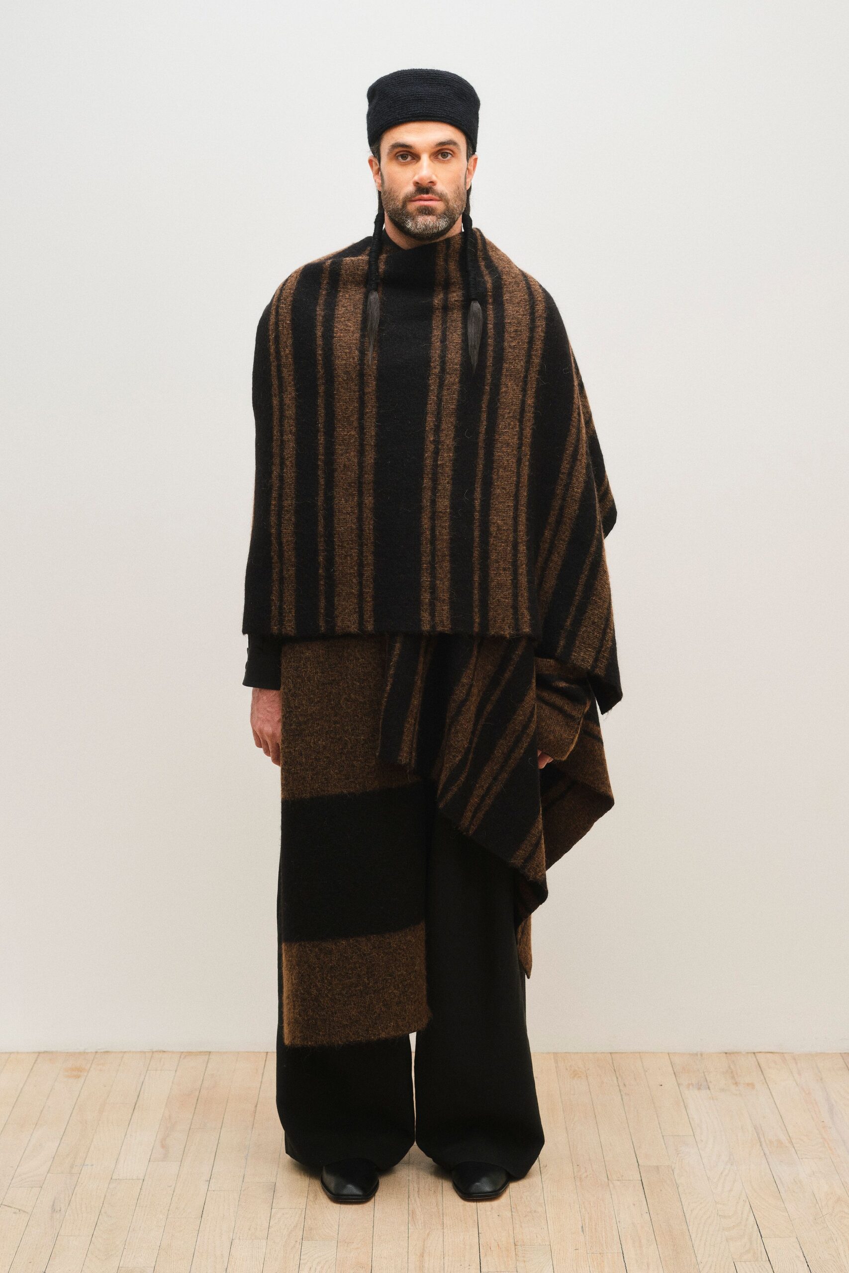 black and brown wool cape