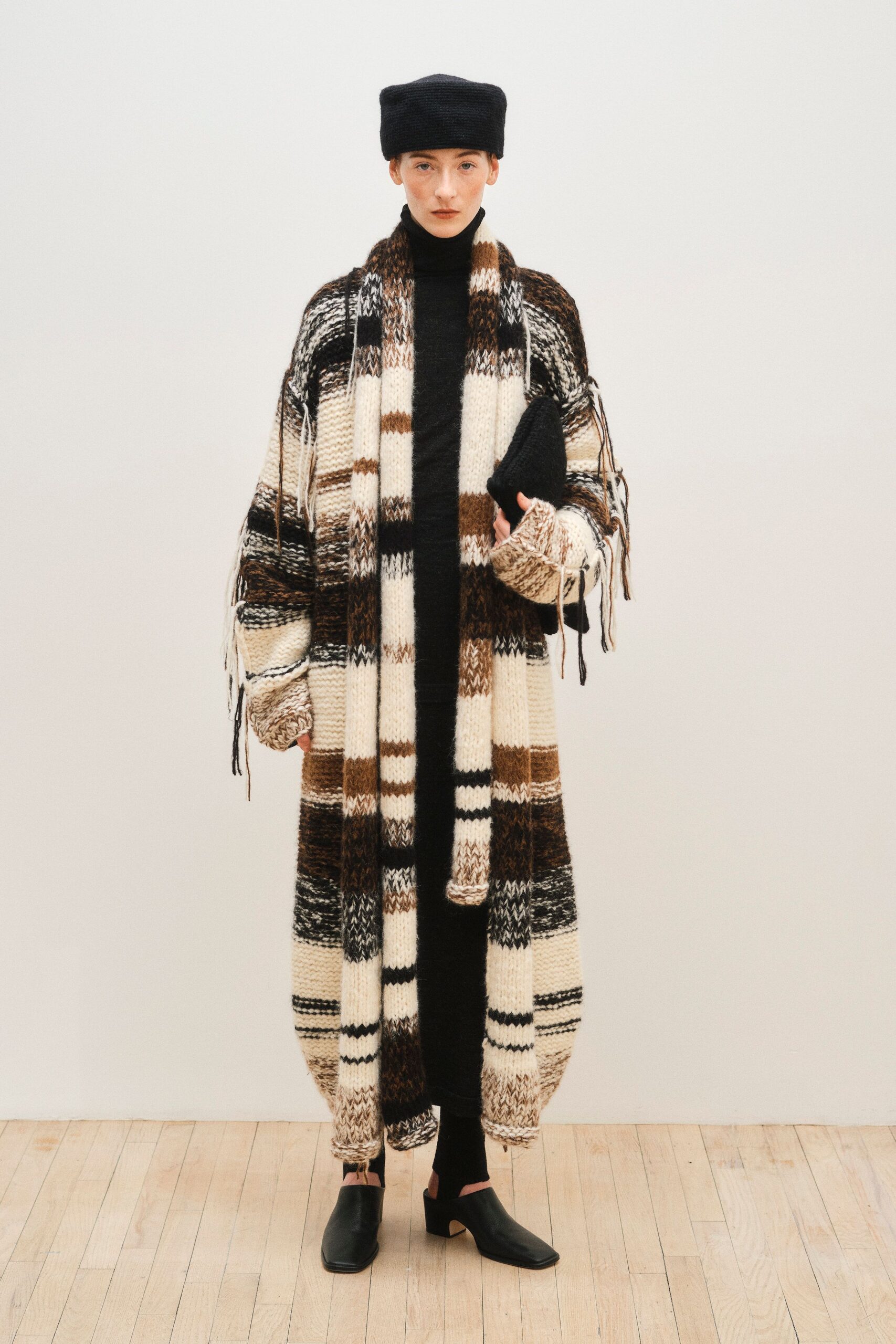 oversized wool coat with black dress