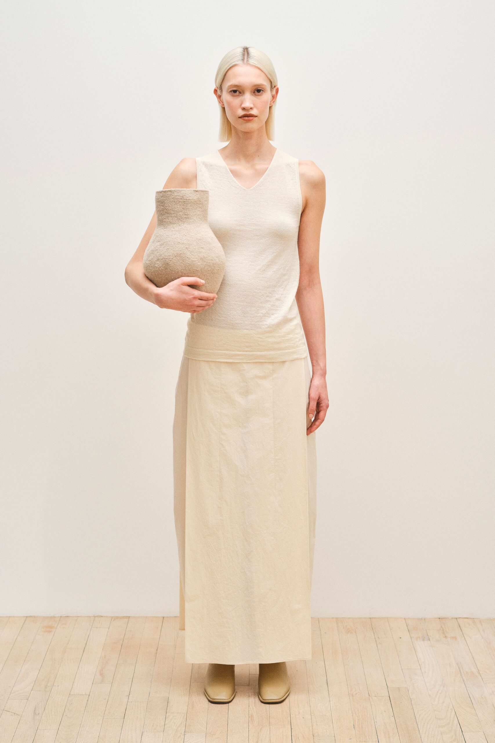 beige cotton top and skirt