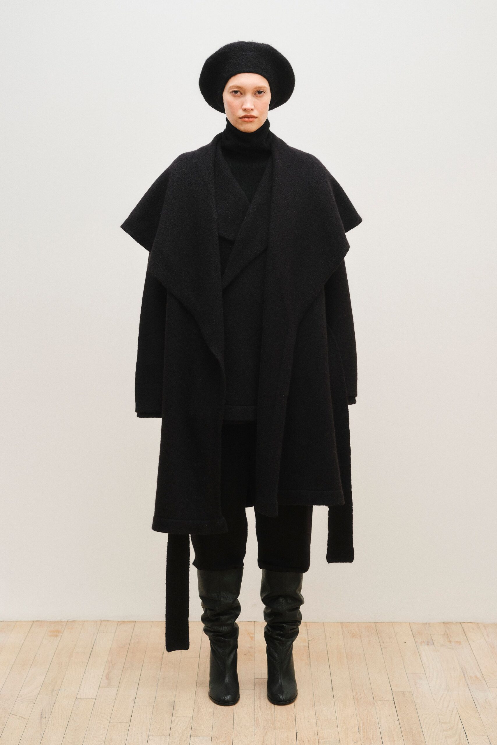 black wool coat and boots