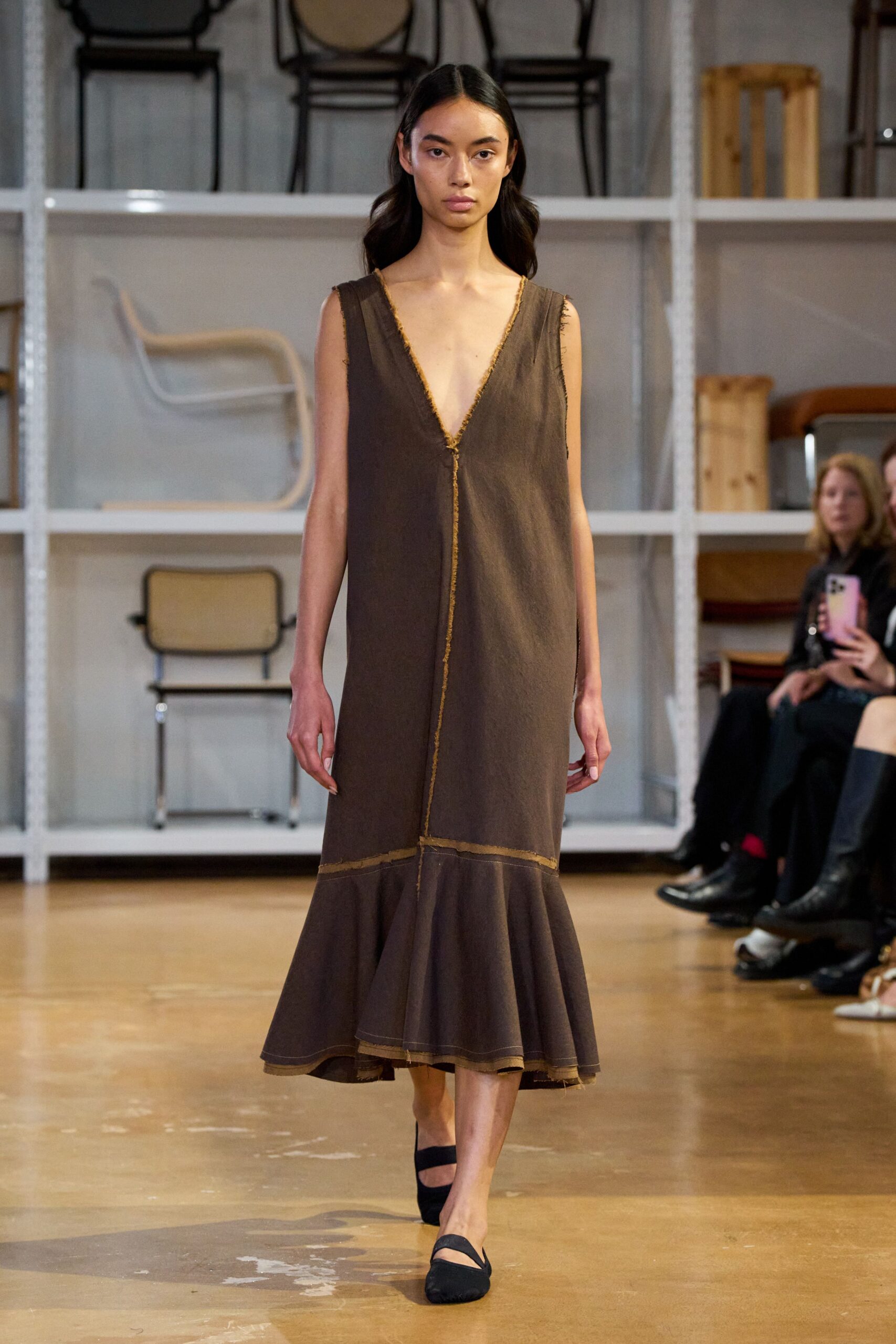 brown cotton sleeveless midi dress