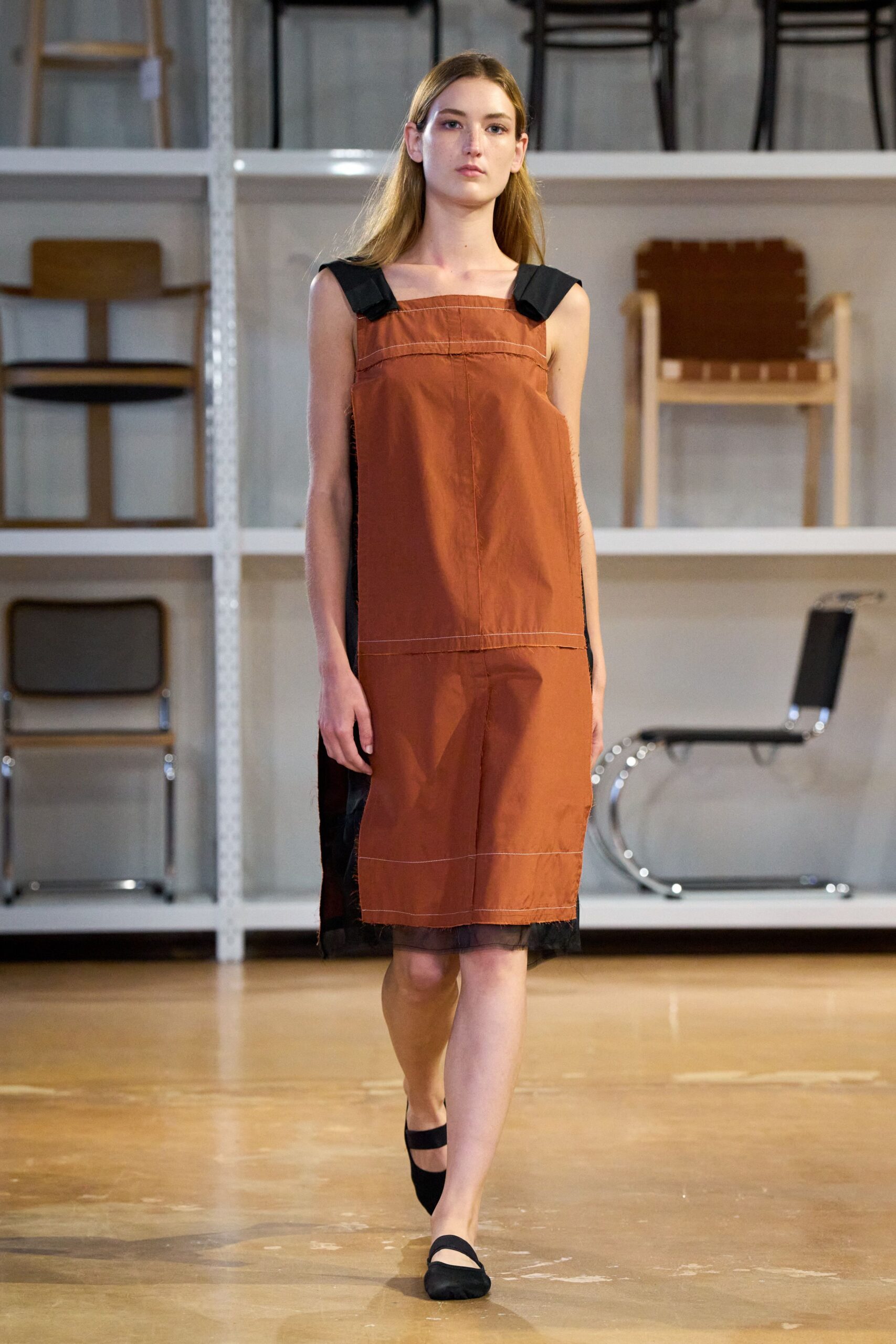 orange and black relaxed midi dress