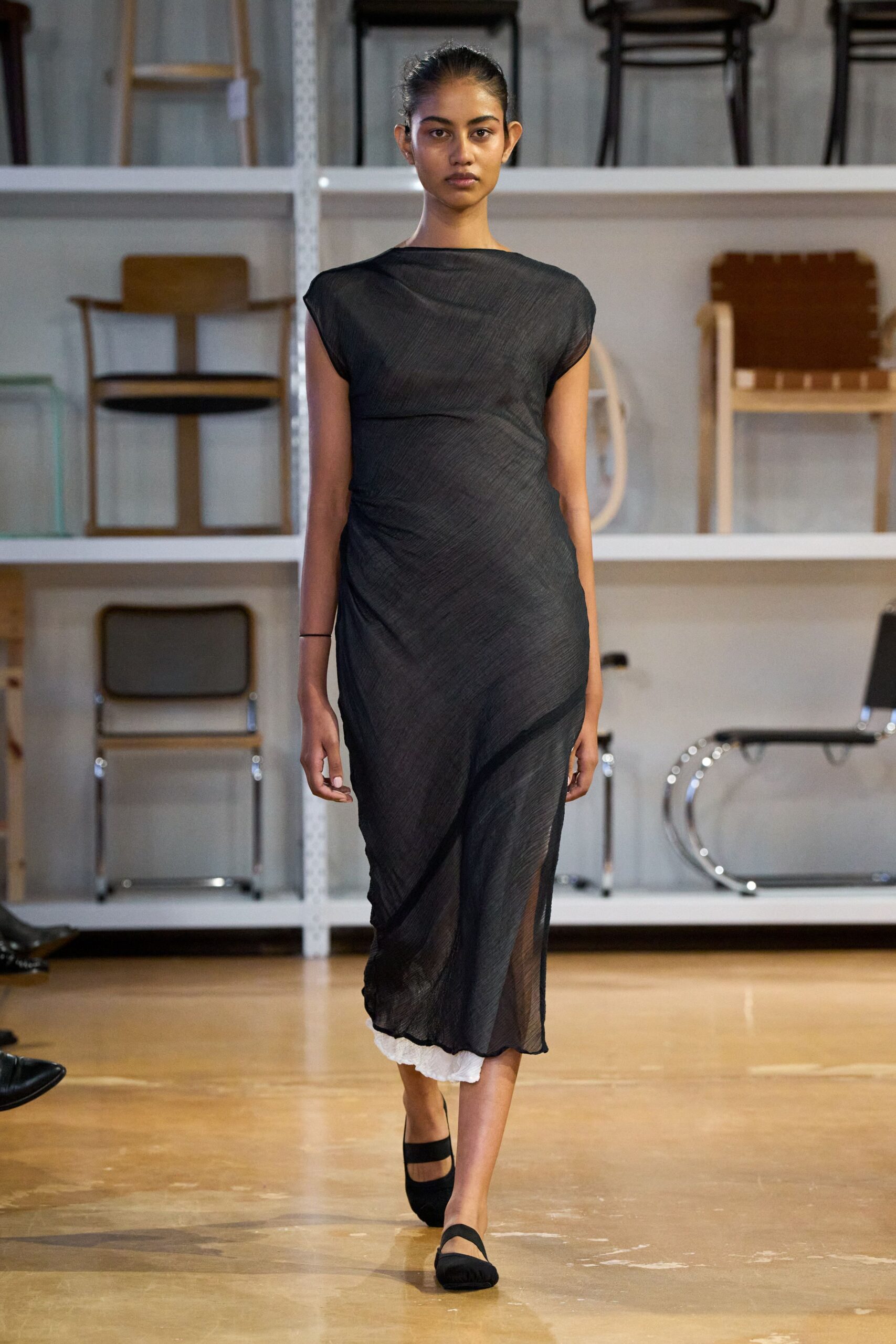 black chiffon midi dress