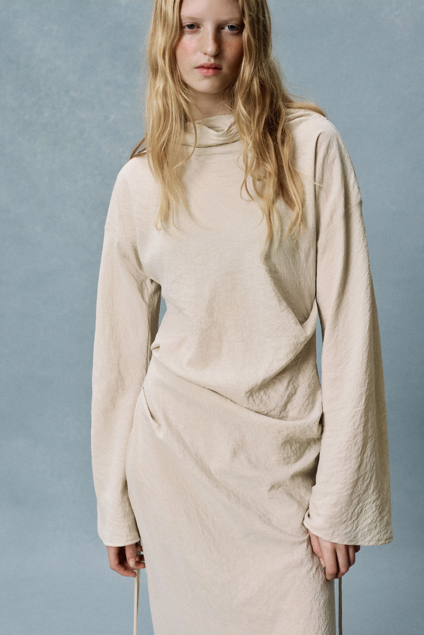 beige relaxed long-sleeve dress