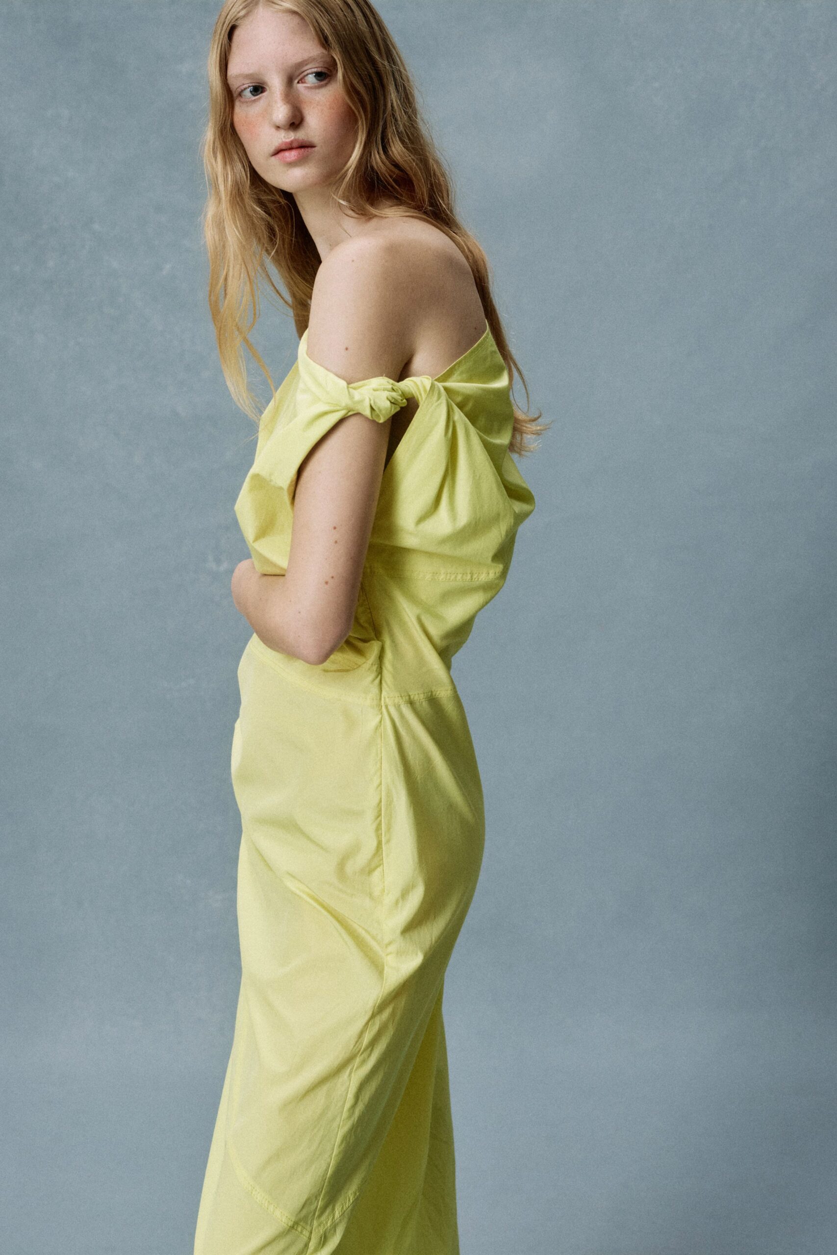 yellow off-shoulder maxi dress