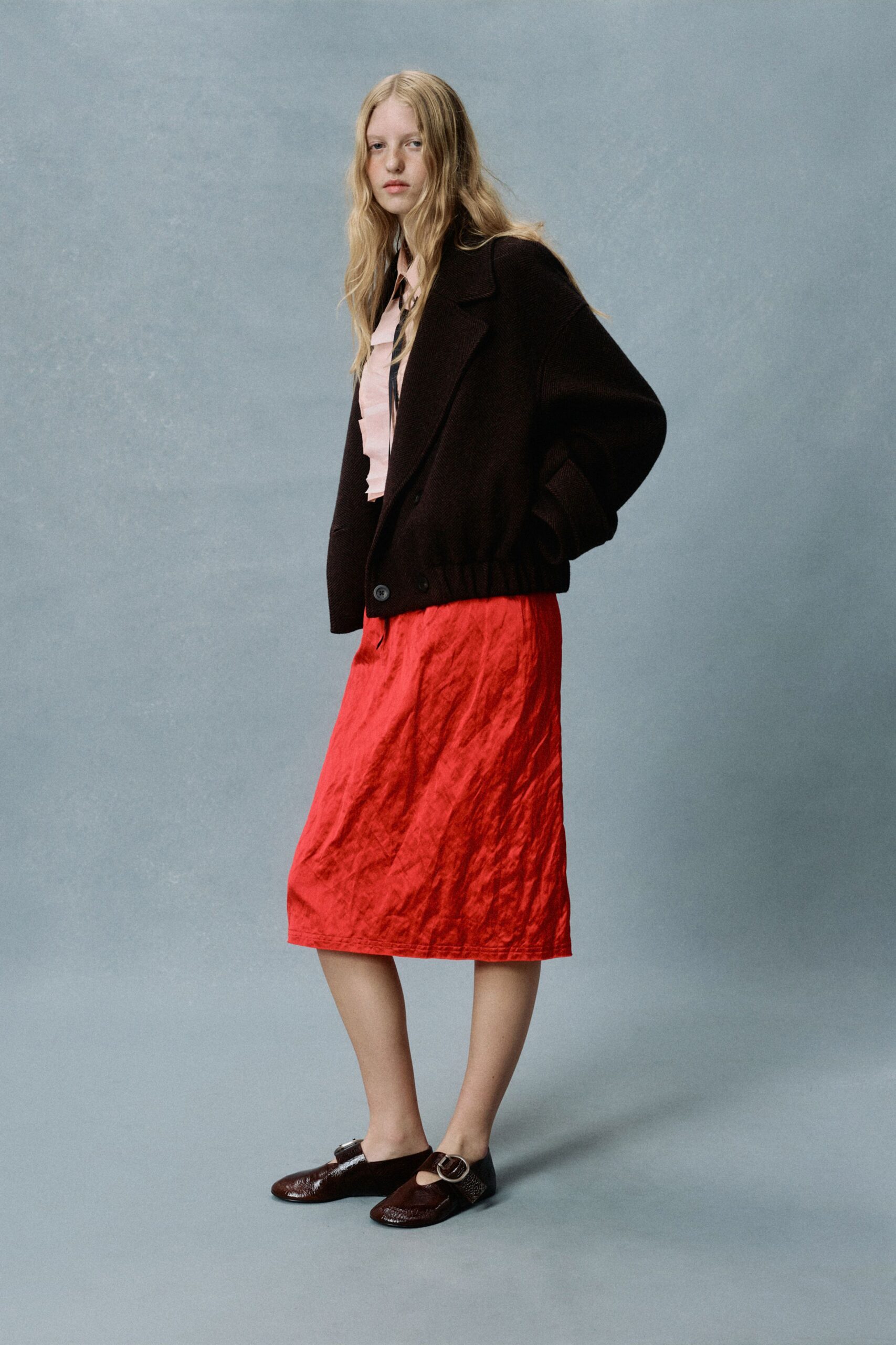brown wool long-sleeve collared relaxed jacket