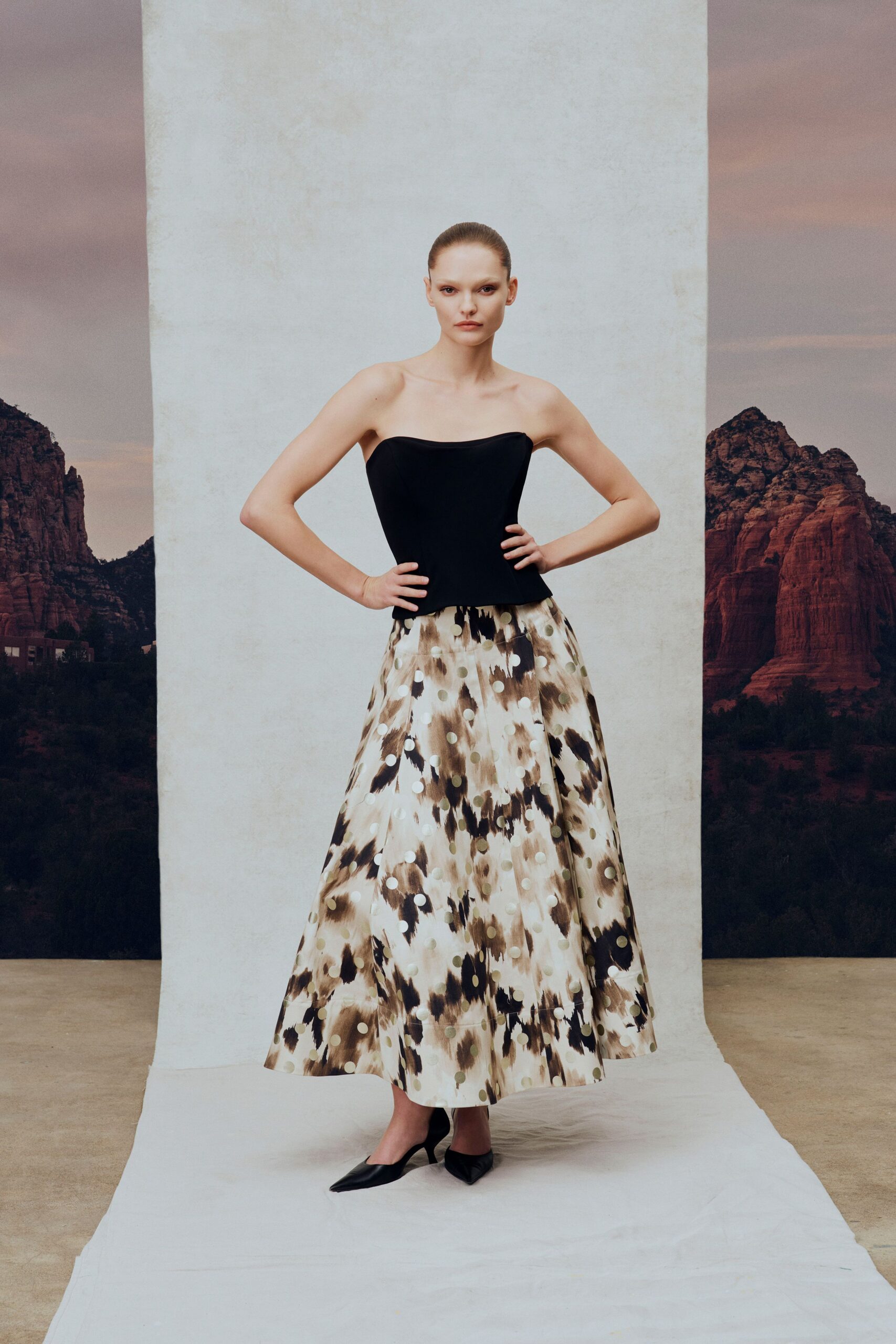 black silk strapless fitted flared maxi dress