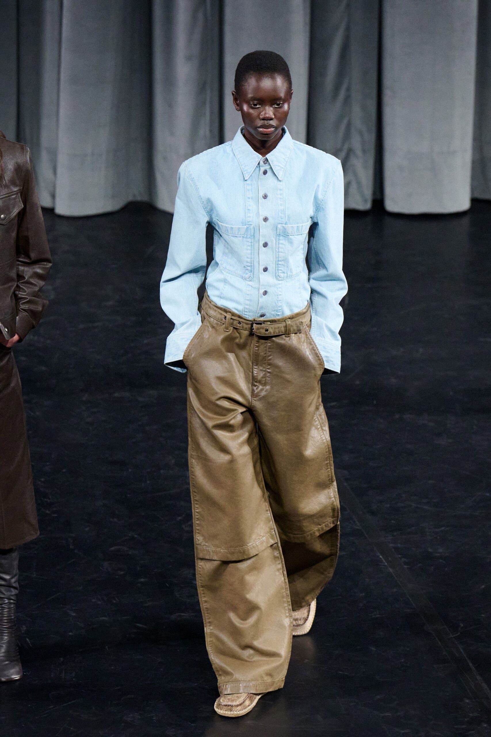 brown leather relaxed wide-leg pants