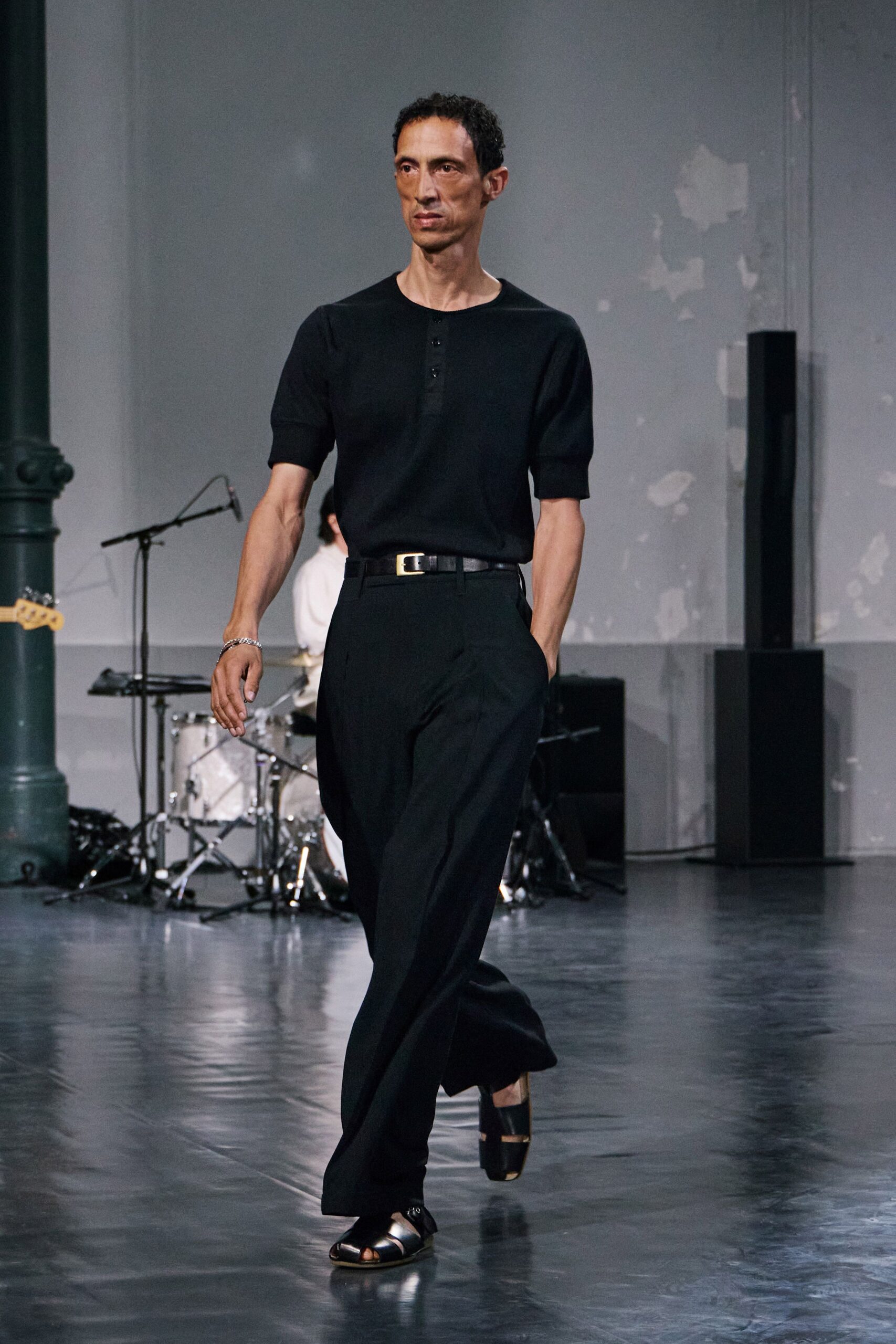 black leather sandals