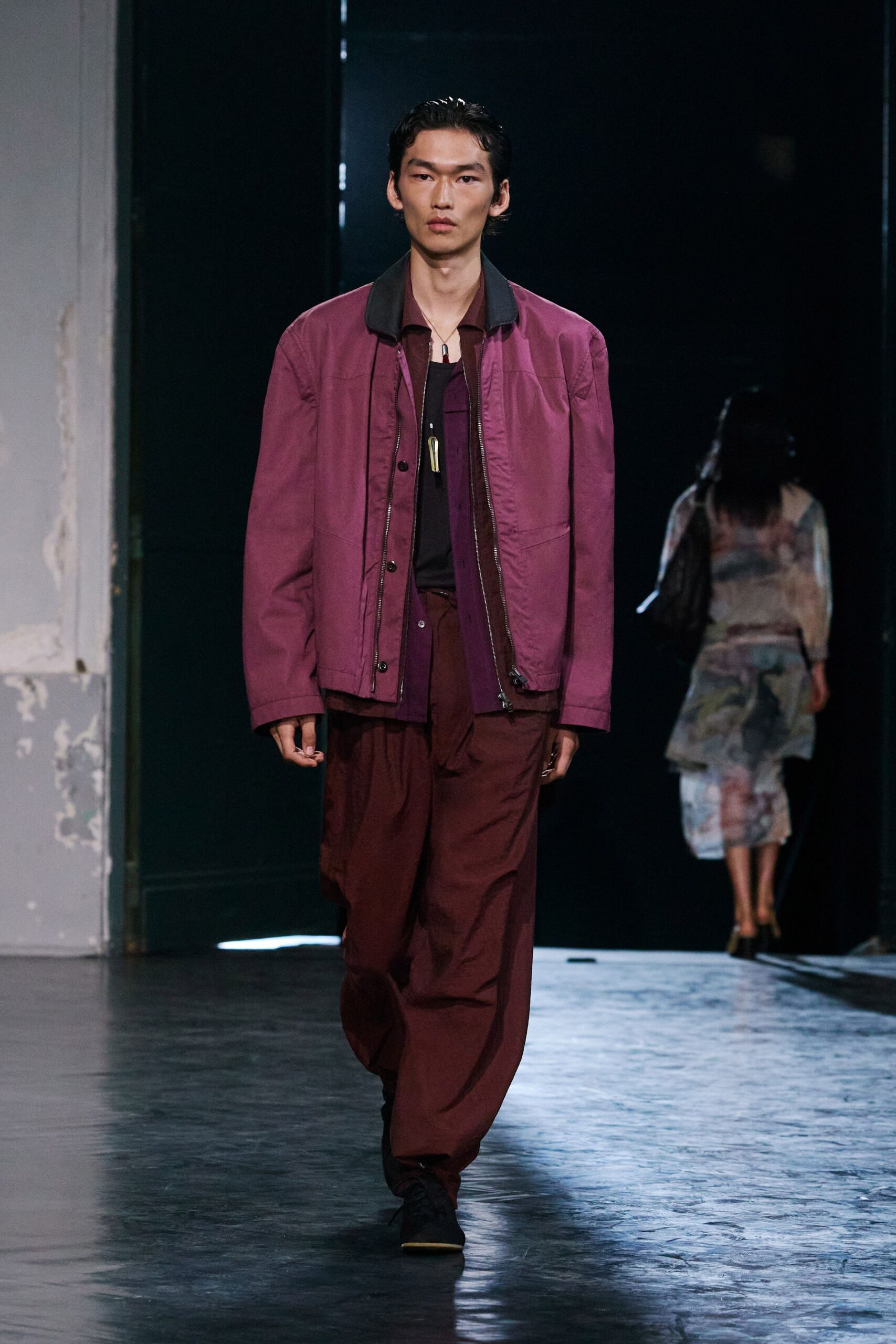 purple cotton long-sleeve collared relaxed jacket
