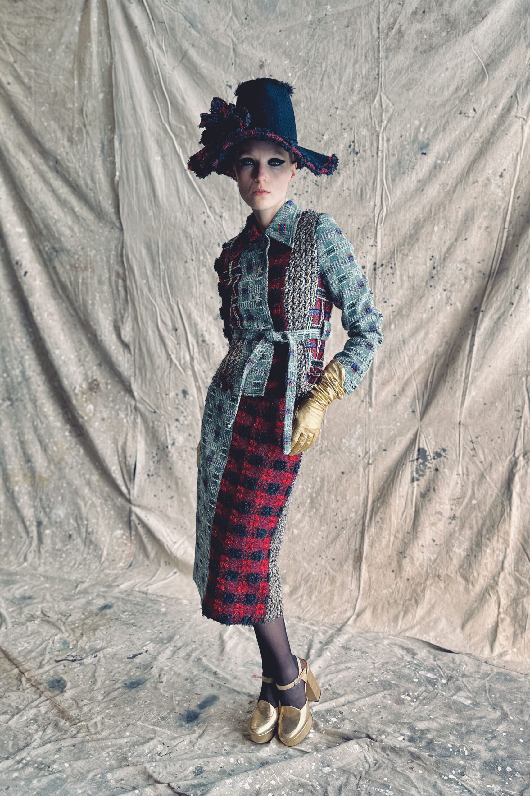 blue cotton structured fringed hat
