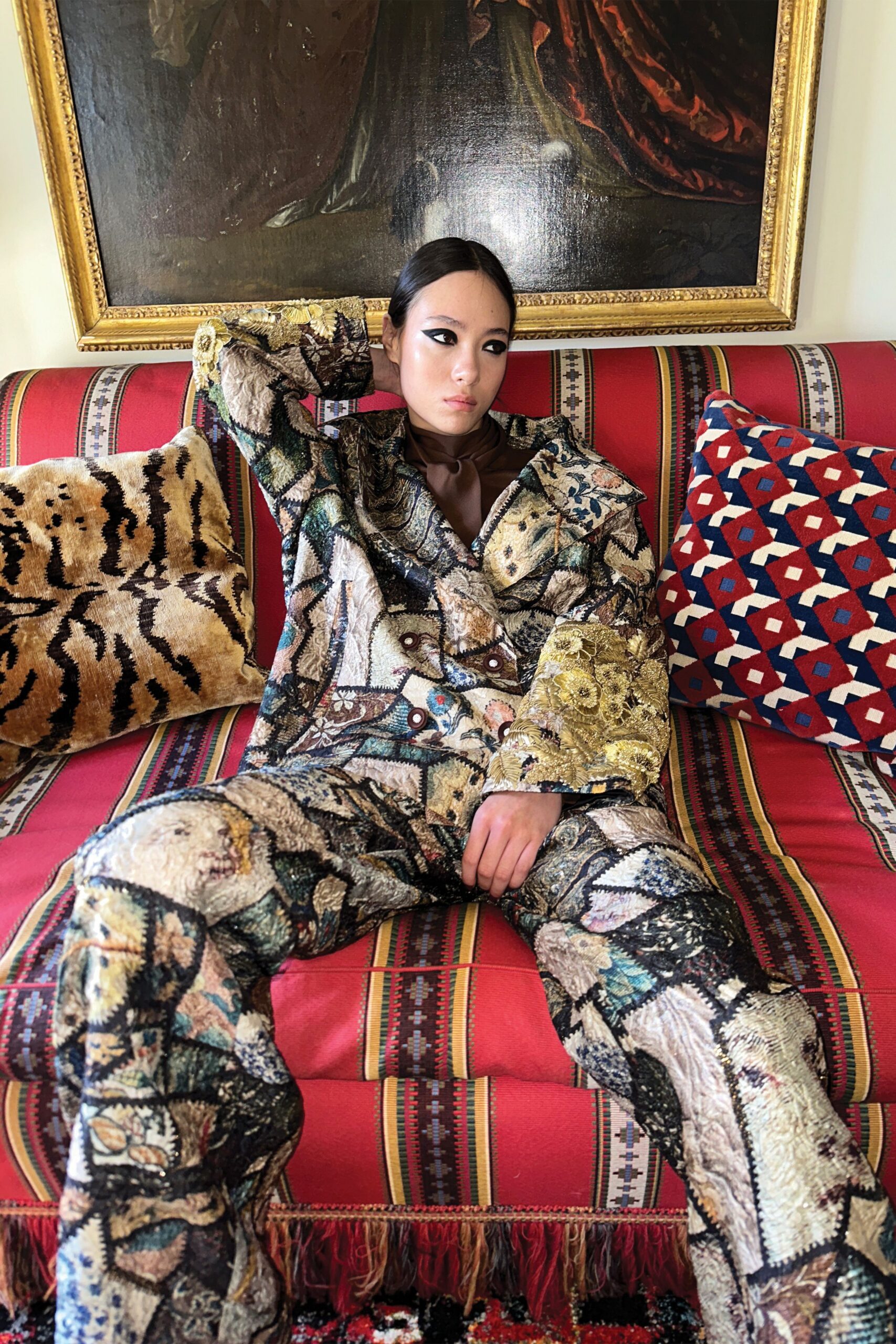 multi-colored printed suit