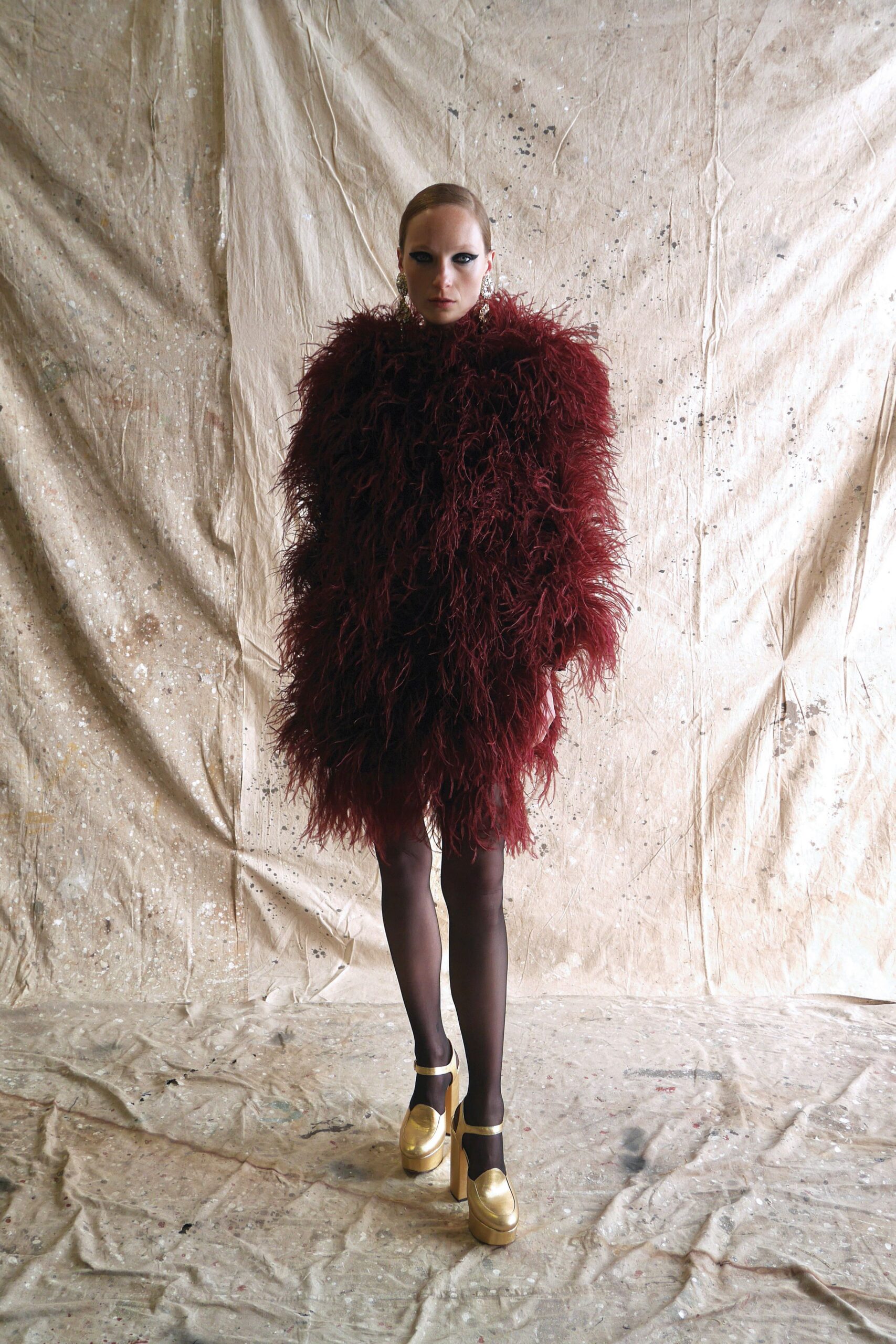 red fur oversized fringed short coat