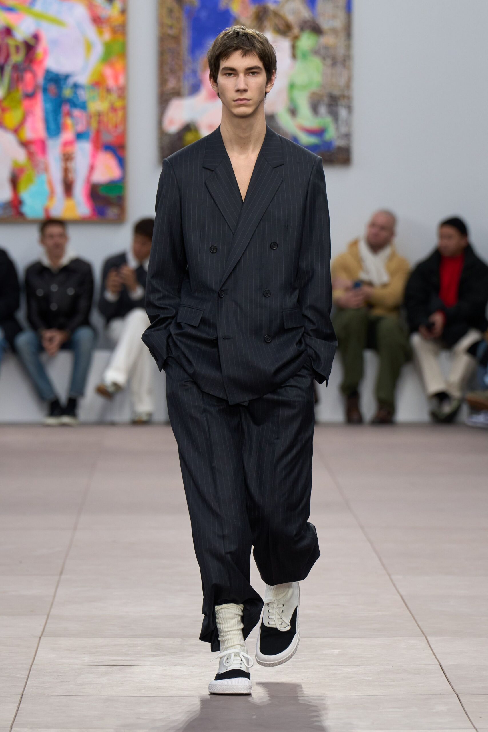 blue wool long-sleeve collared tailored striped suit