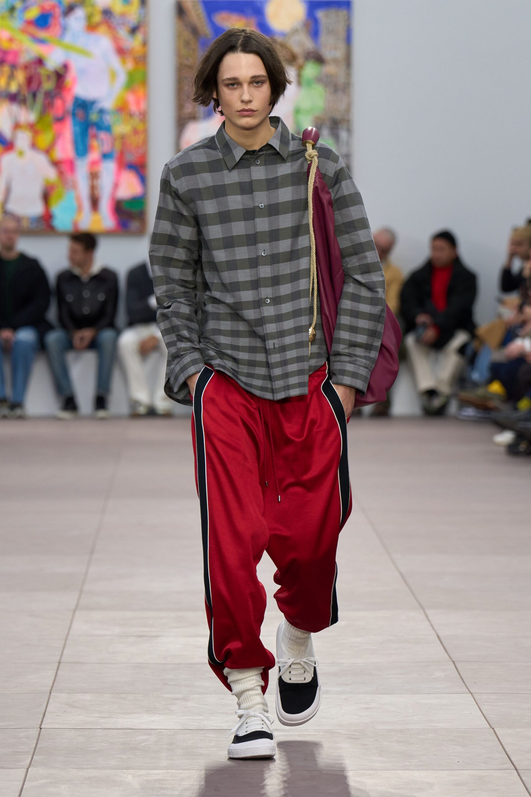 red cotton relaxed zippered pants