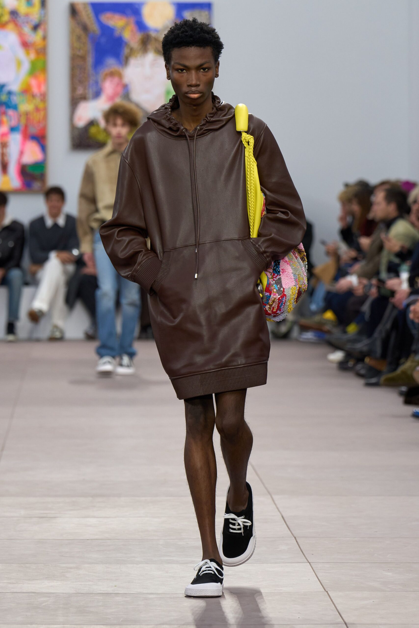 brown leather hoodie with shorts