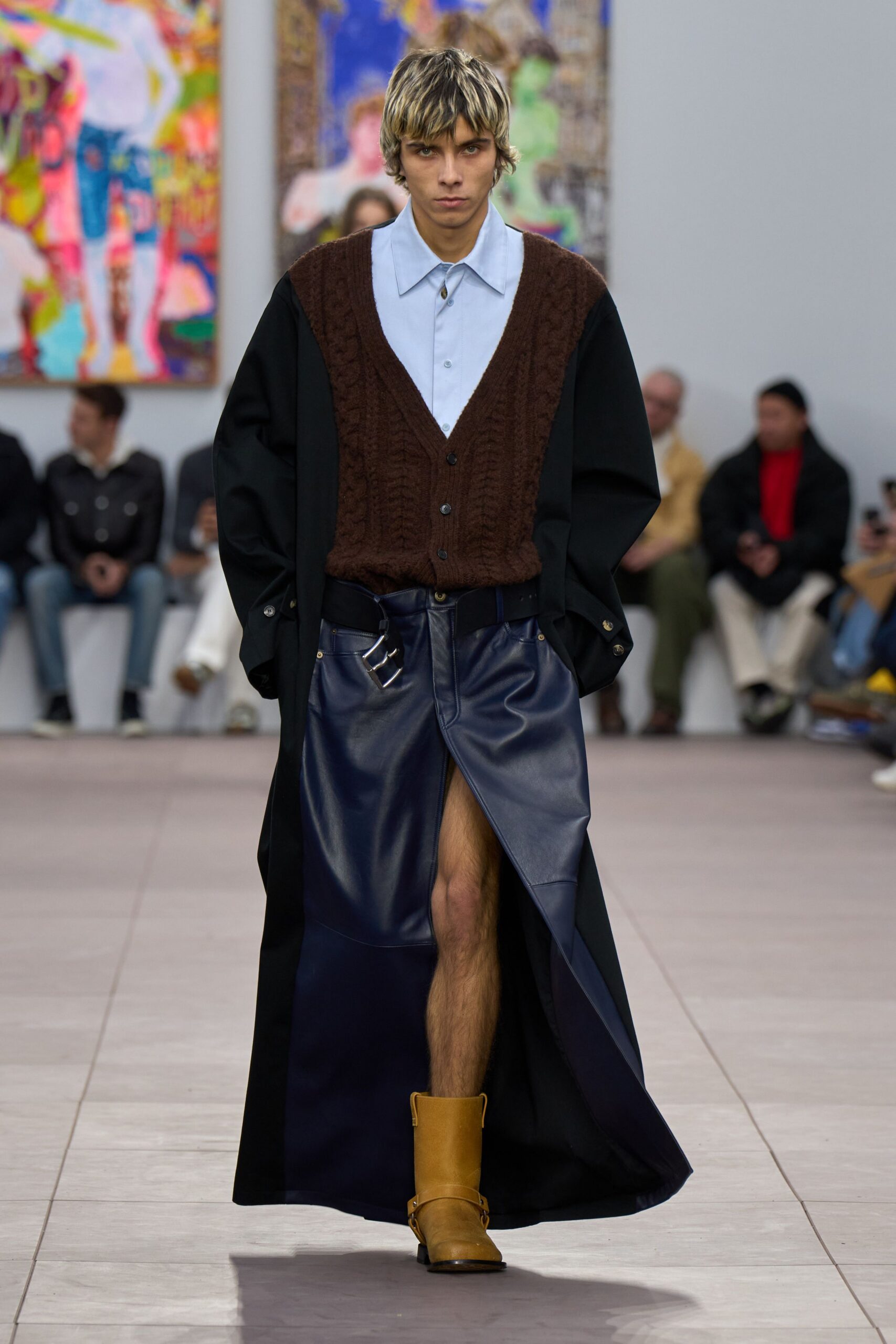black wool long-sleeve collared relaxed buttoned maxi coat