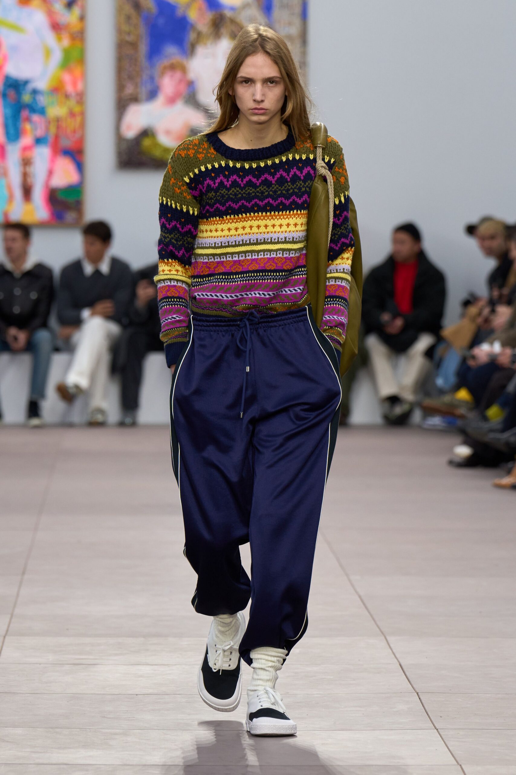 multi wool long-sleeve collared relaxed striped sweater