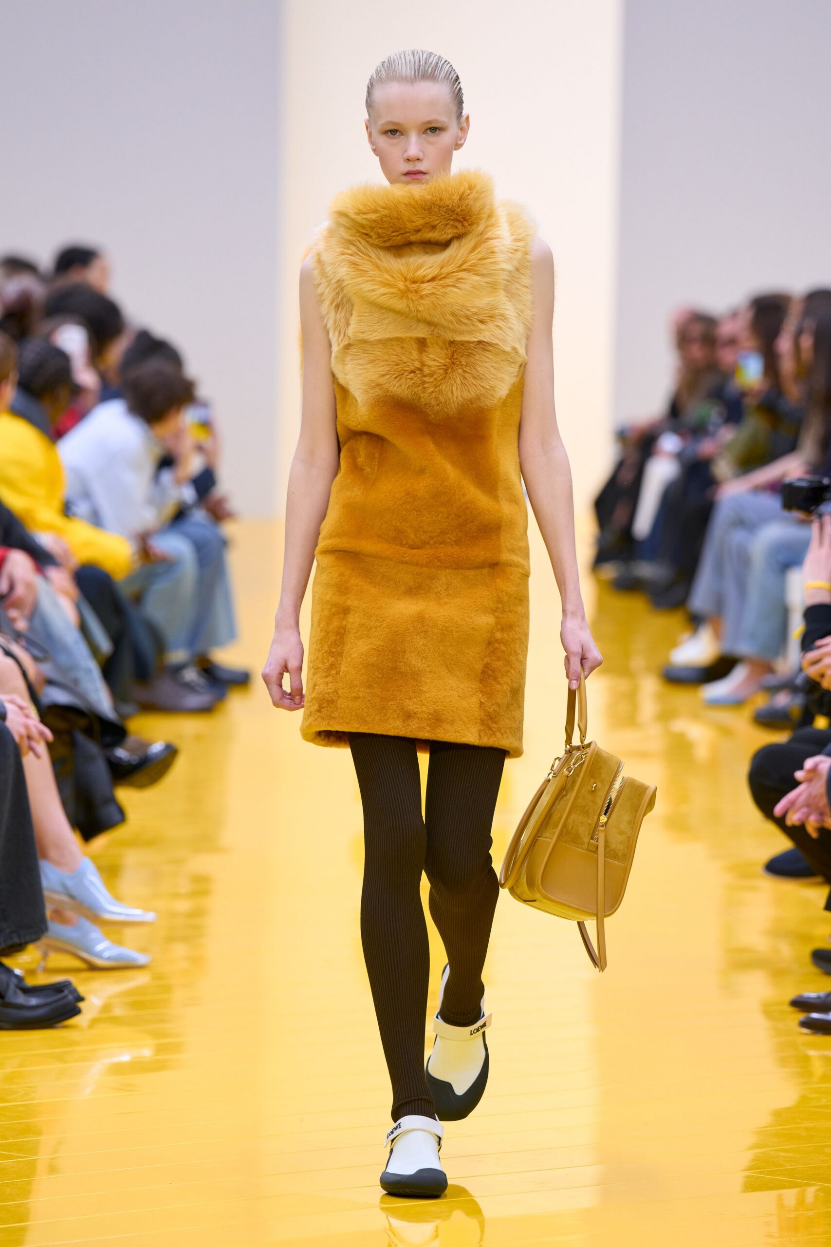orange faux-fur sleeveless dress