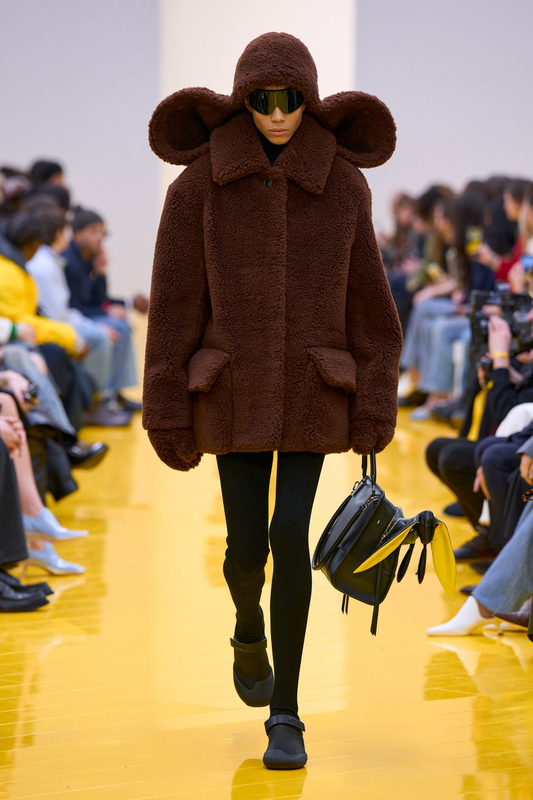 oversized brown faux-fur coat