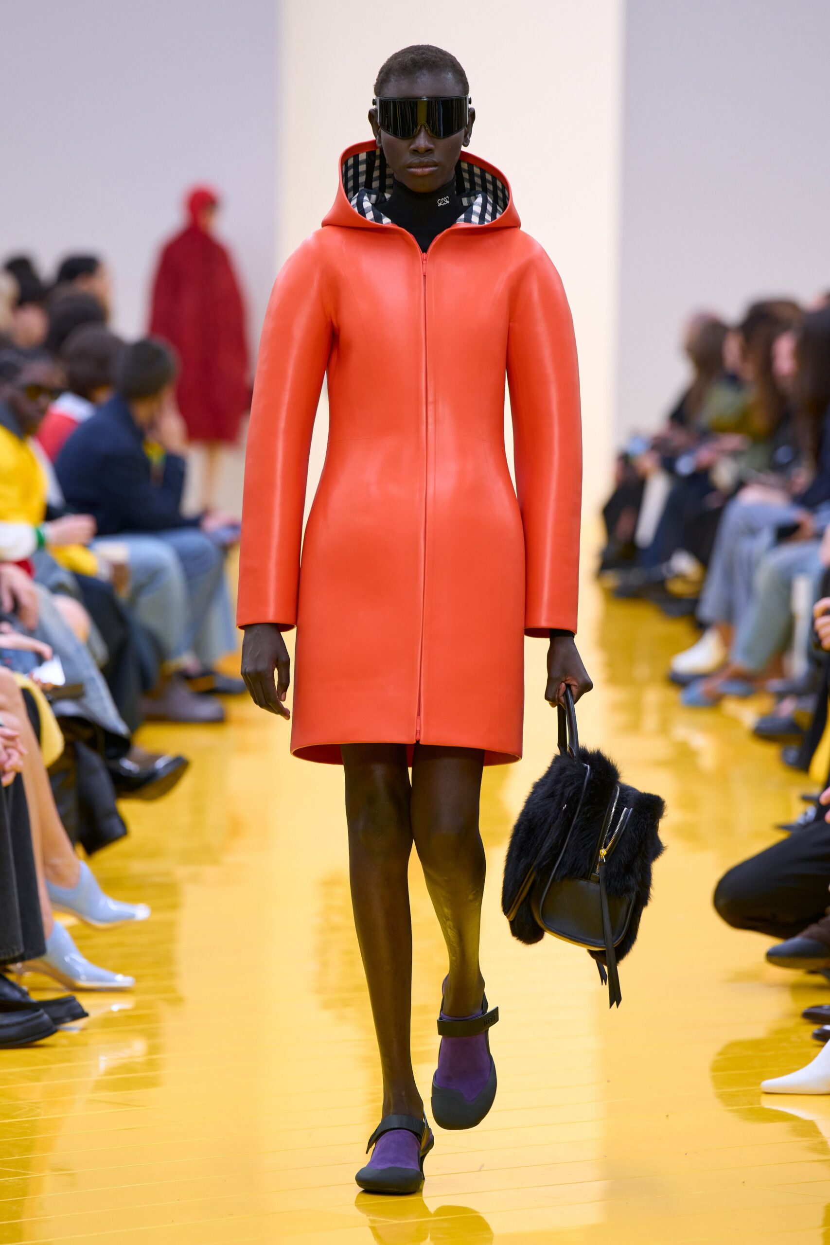 orange vinyl fitted coat