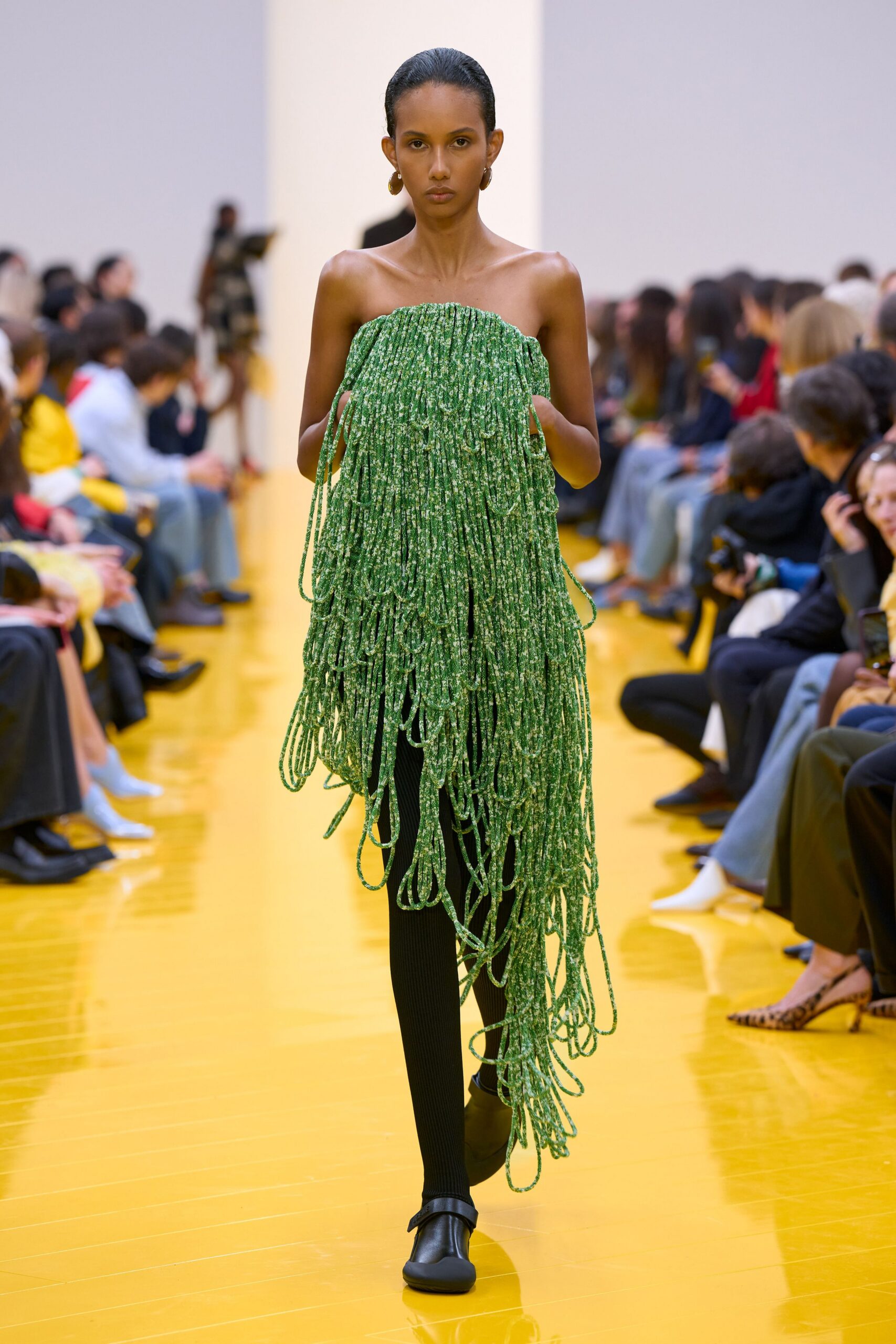 green beaded strapless dress