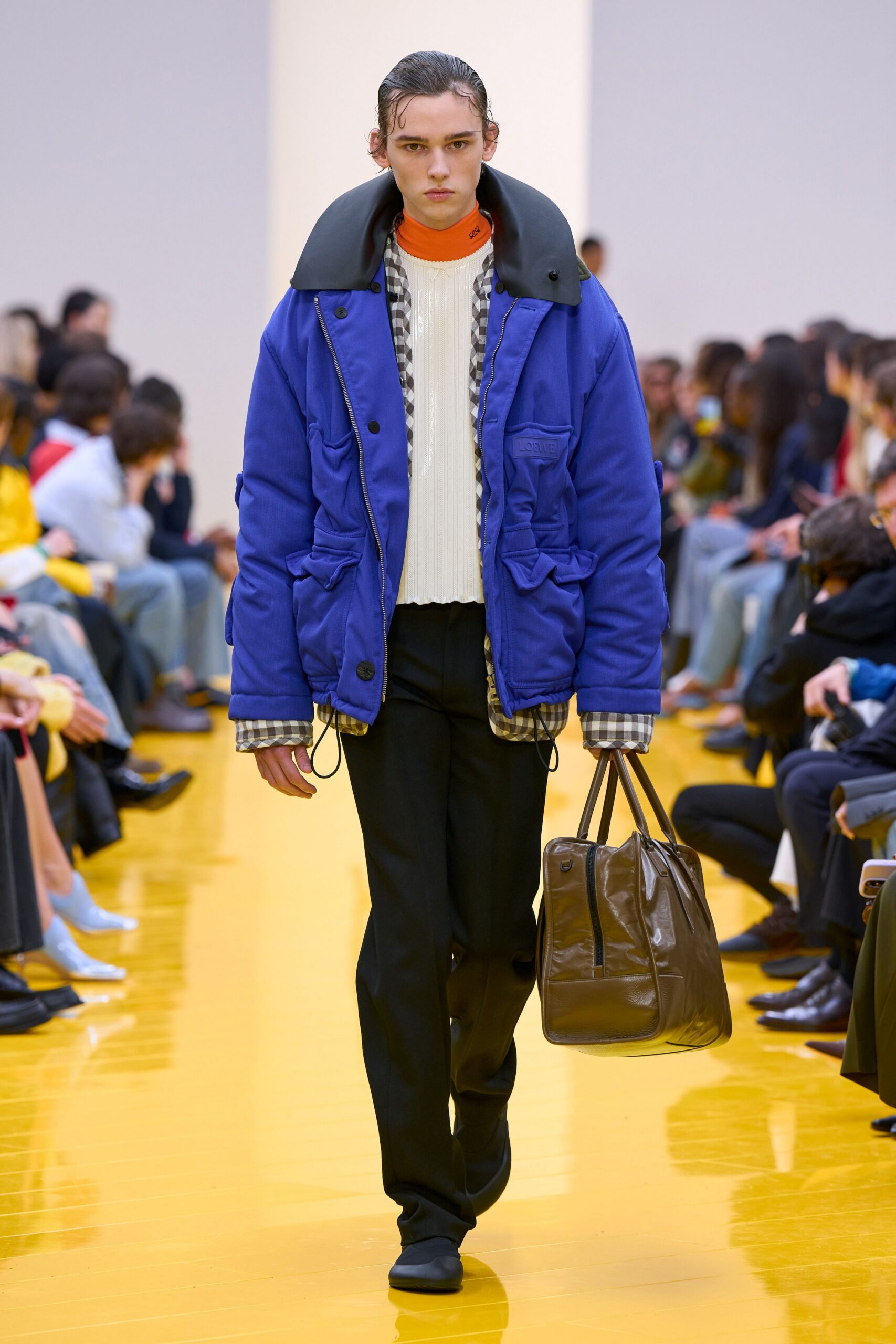 blue relaxed jacket with white sweater