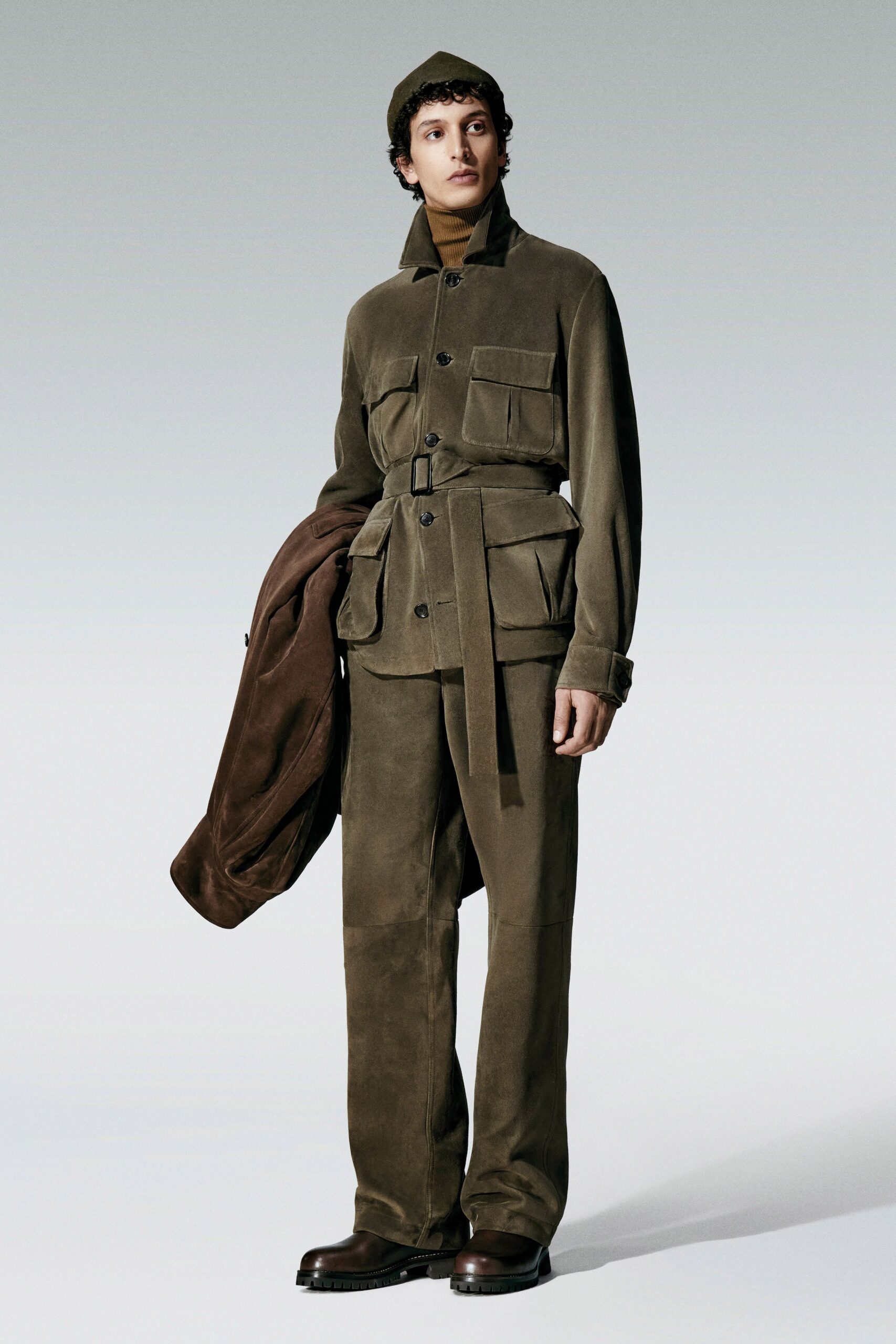 brown suede relaxed straight-leg pants