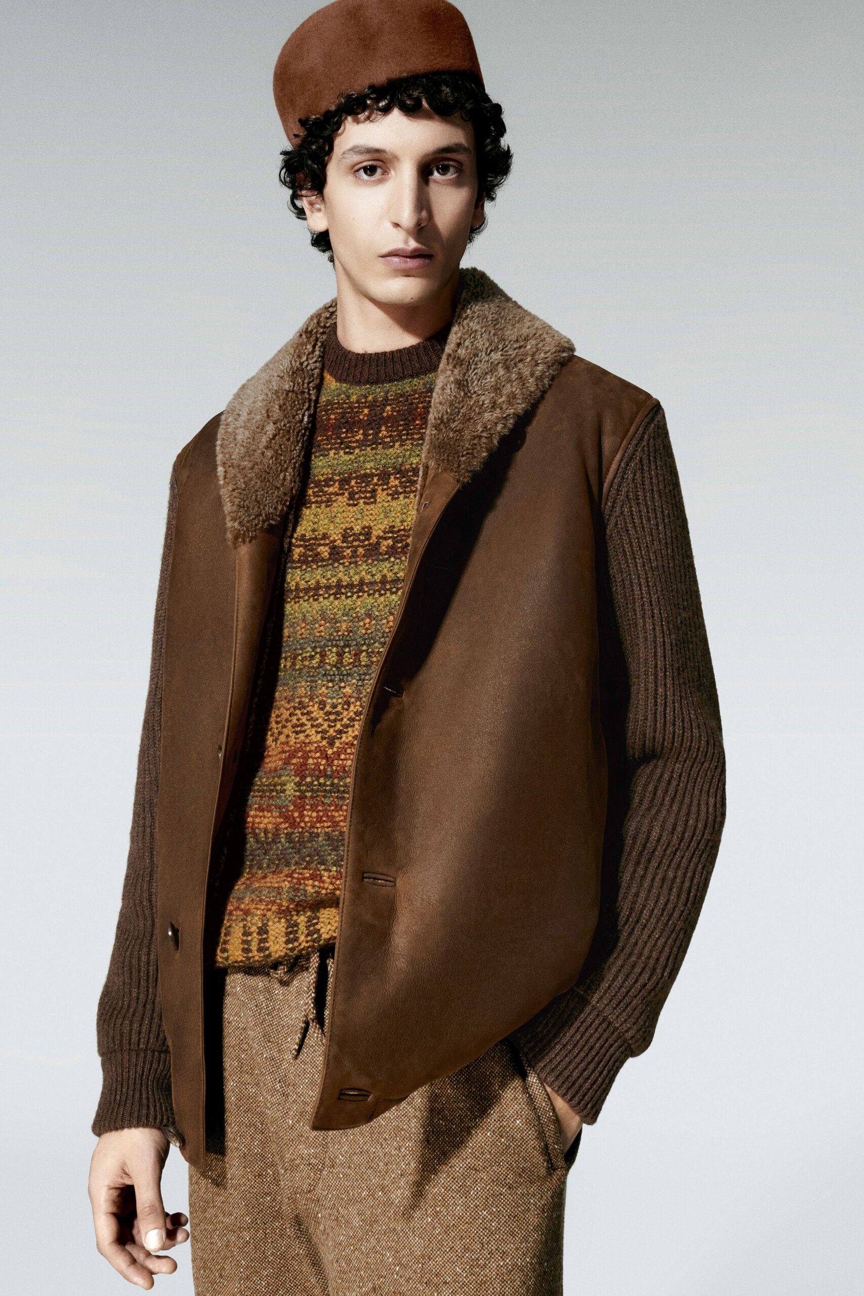 multi wool long-sleeve collared fitted striped sweater