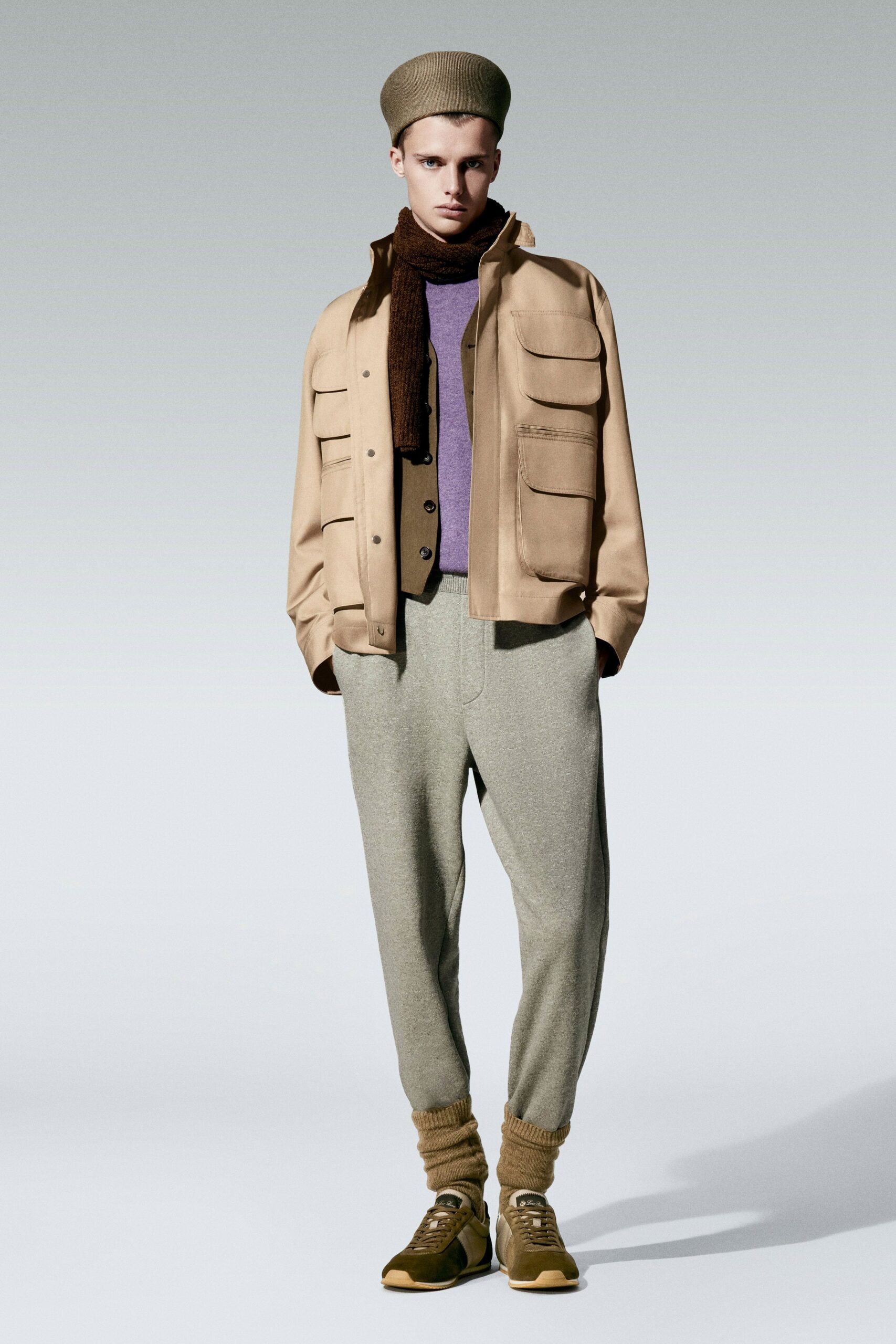 purple wool long-sleeve collared fitted sweater