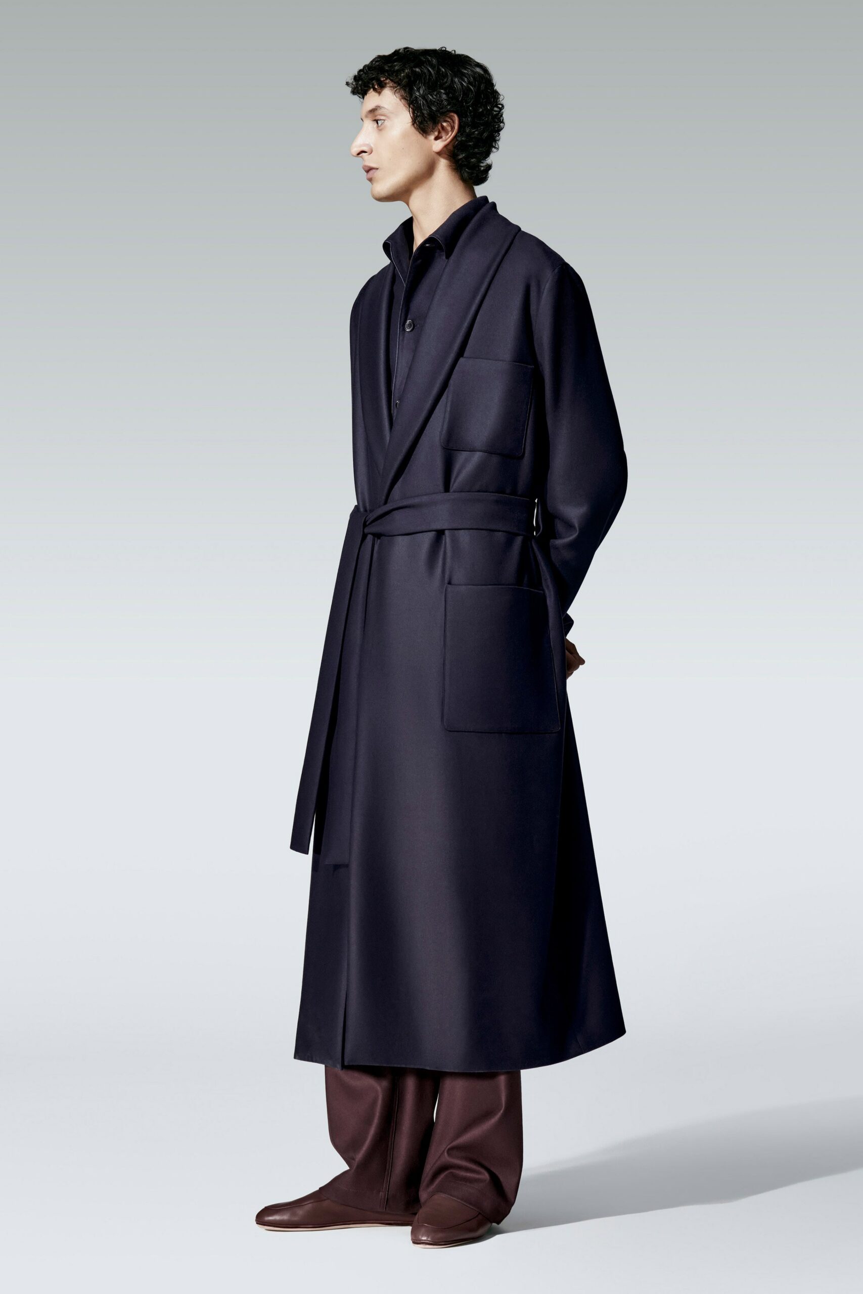 brown wool tailored straight-leg pants